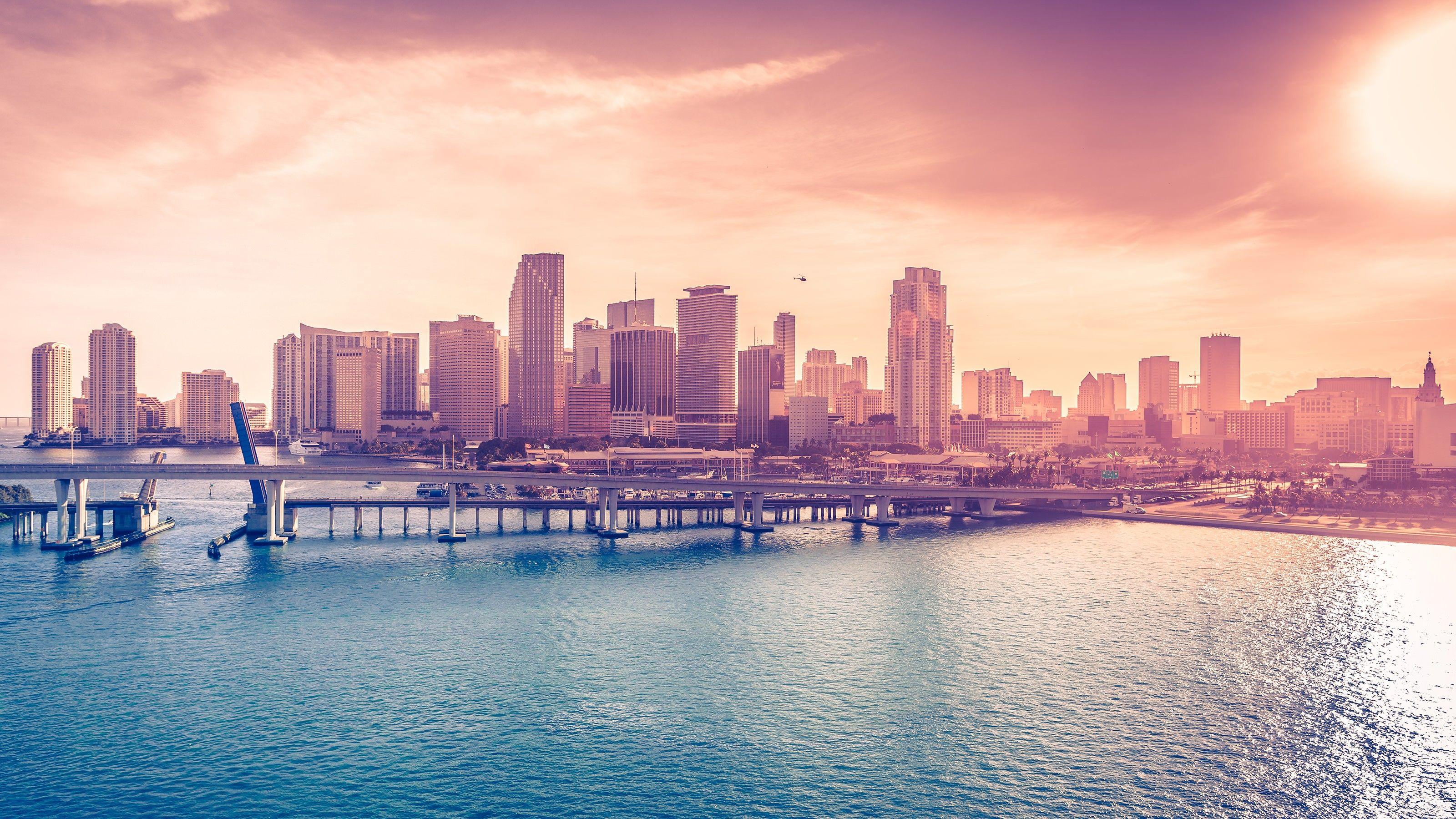 3200x1800 city, #Miami, #warm colors, #USA, #cityscape. Wallpaper No. 204020
