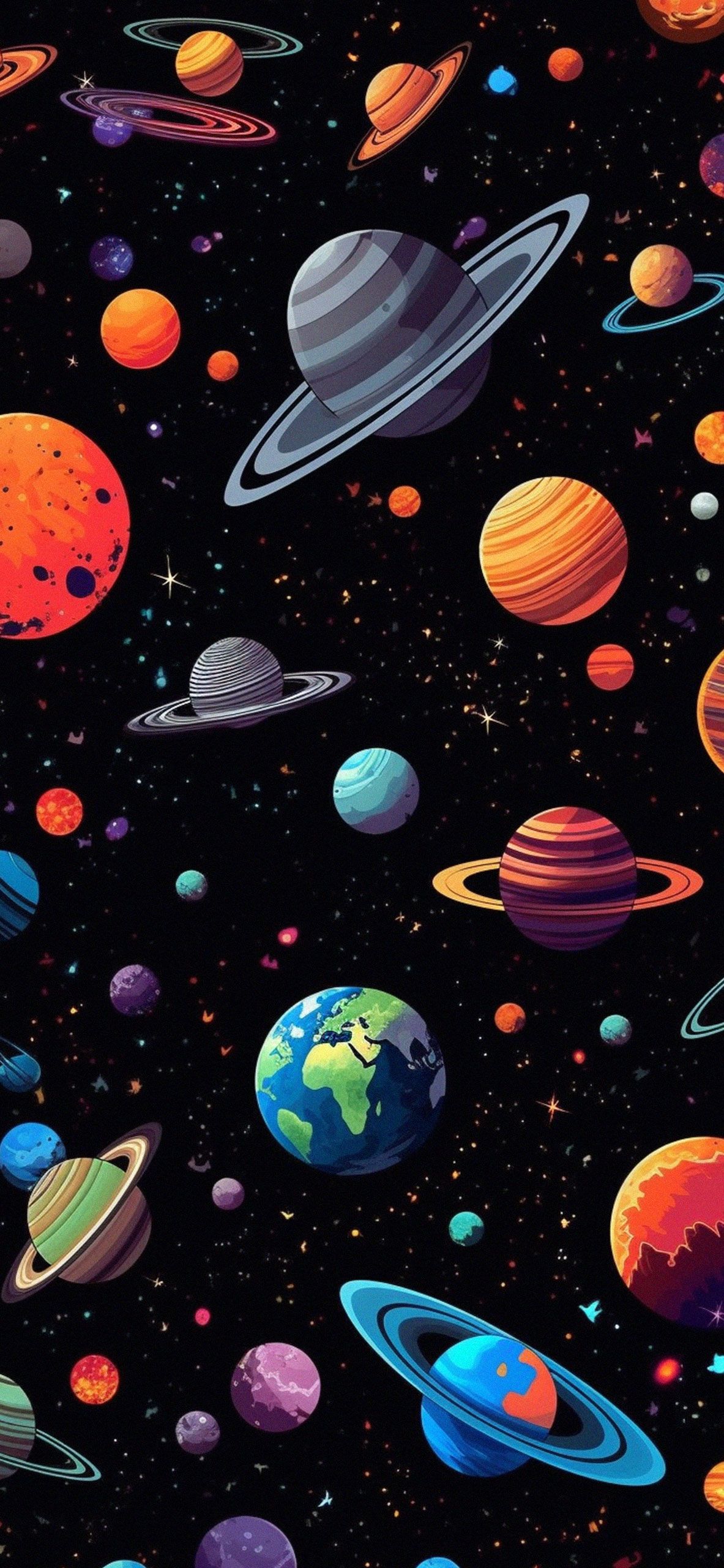 1183x2560 Space Planets Black Wallpaper