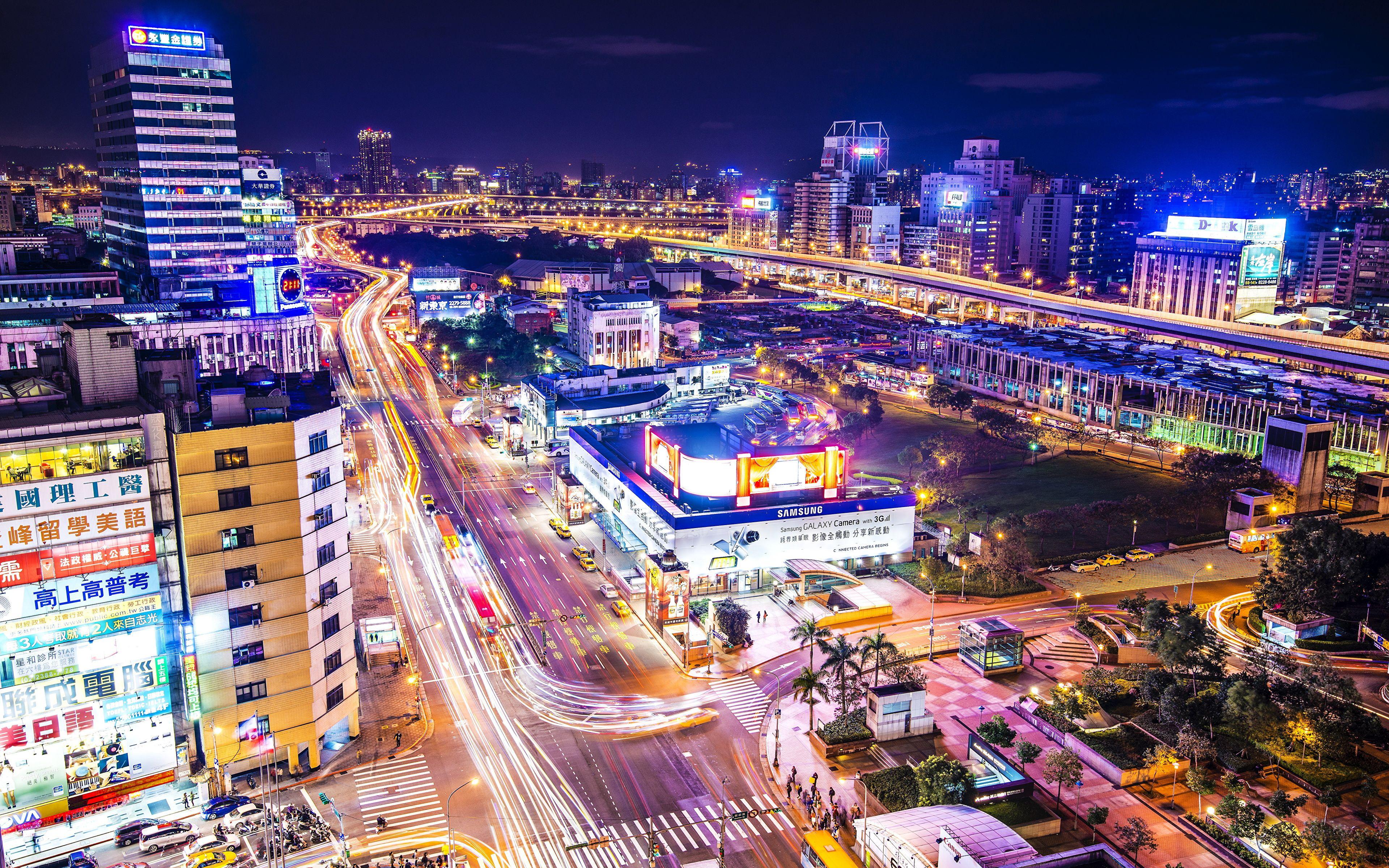 3840x2400 image Taipei Taiwan China megalopolis Roads Night From