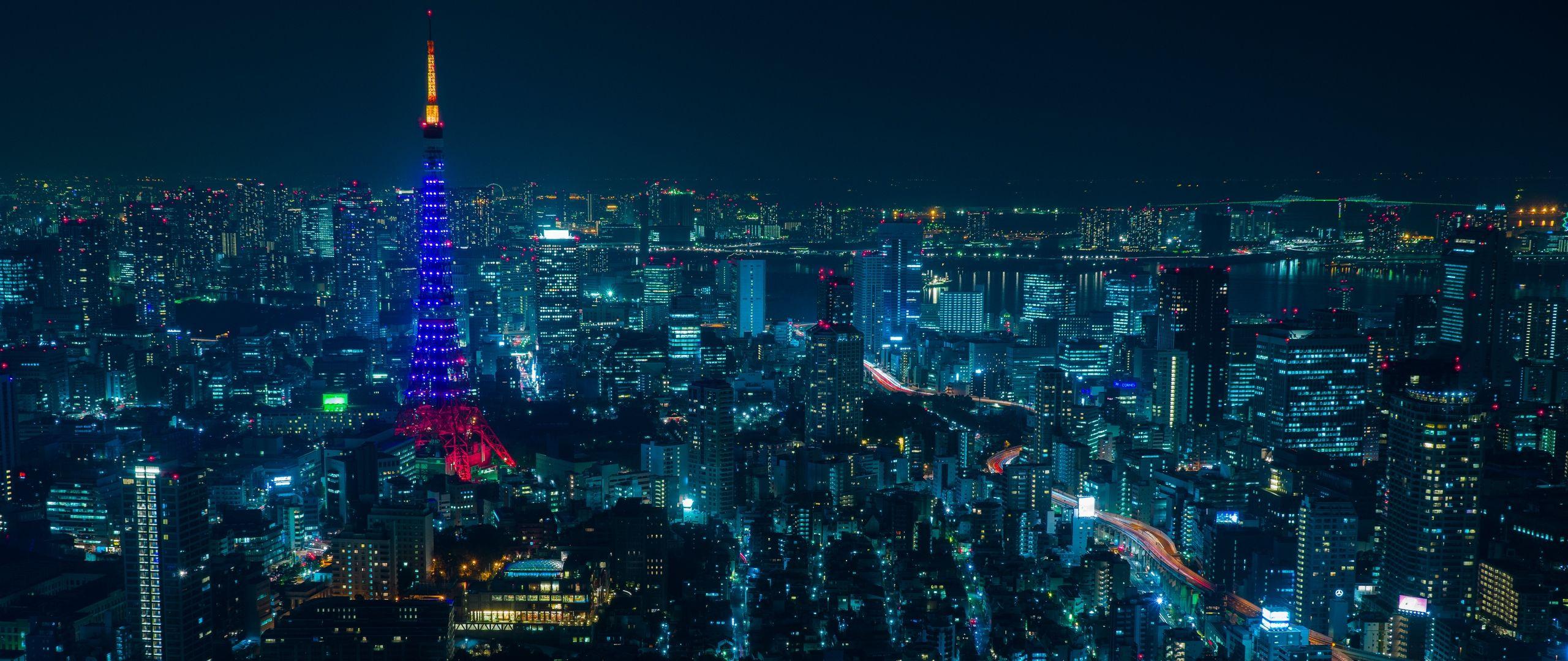 2560x1080 Download wallpaper 2560x1080 tokyo, night city, skyscrapers