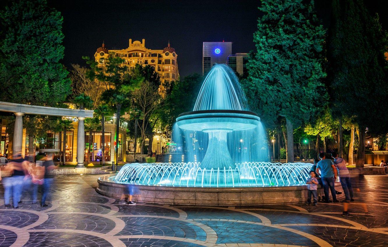 1332x850 Wallpaper night, fountain, night, Azerbaijan, Azerbaijan