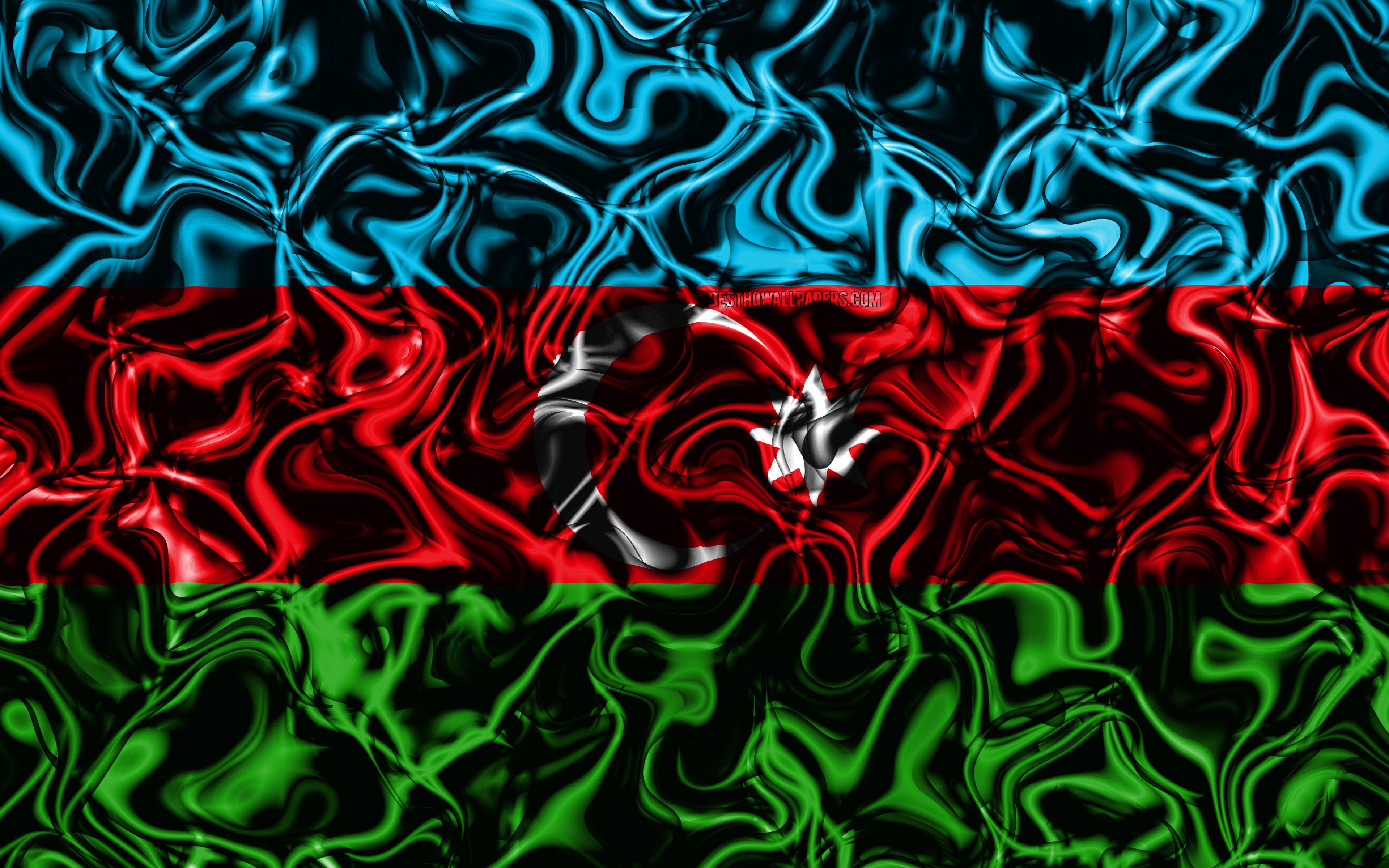 3840x2400 Download wallpaper 4k, Flag of Azerbaijan, abstract smoke