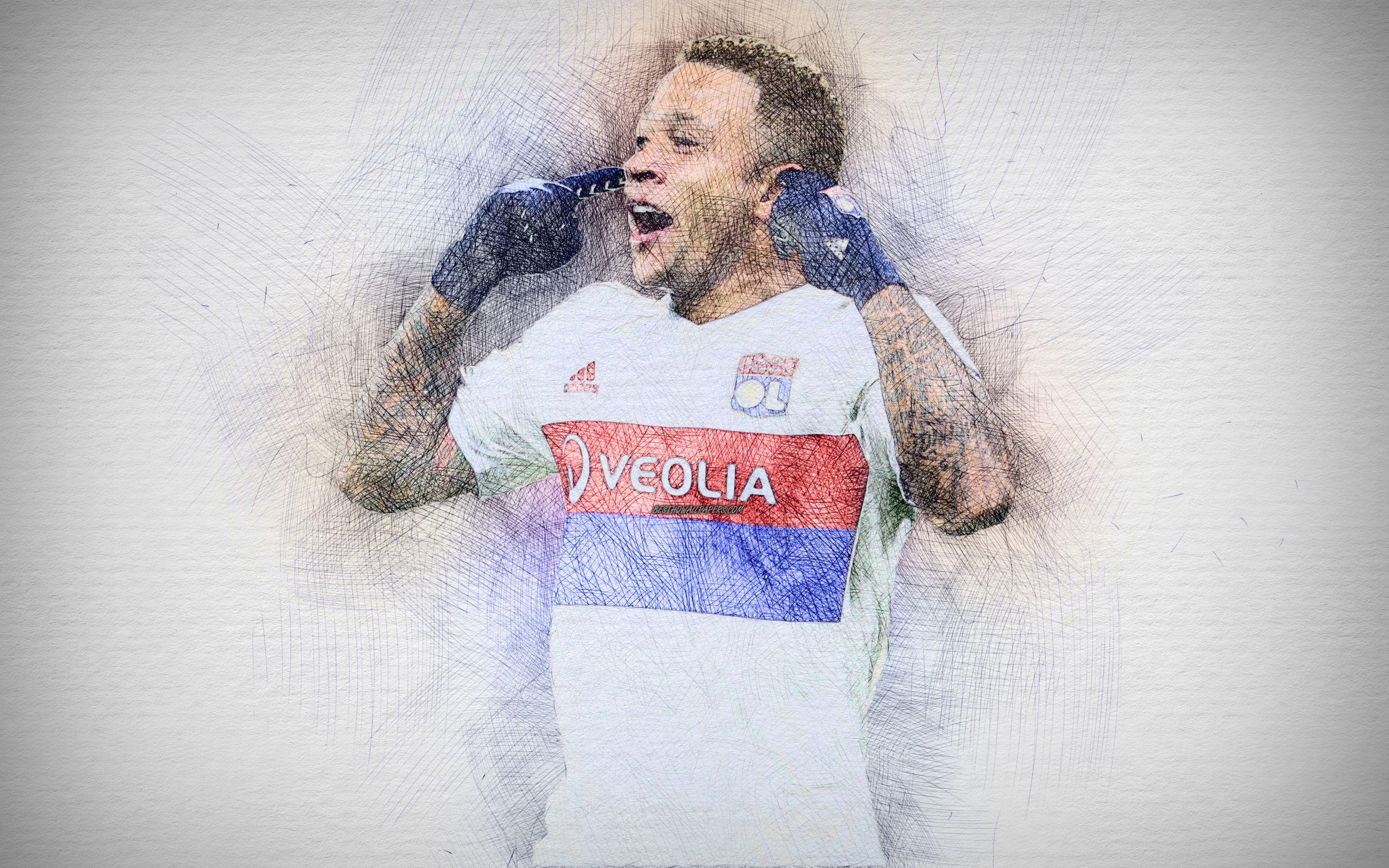 3840x2400 Download wallpaper Memphis Depay, 4k, artwork, Olympique