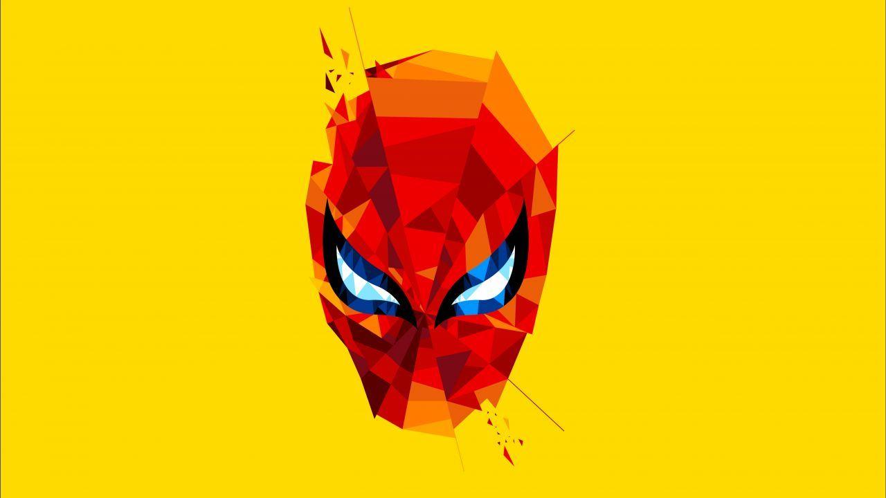 1280x720 Wallpaper Iron Man, Geometric, Low poly, Yellow background