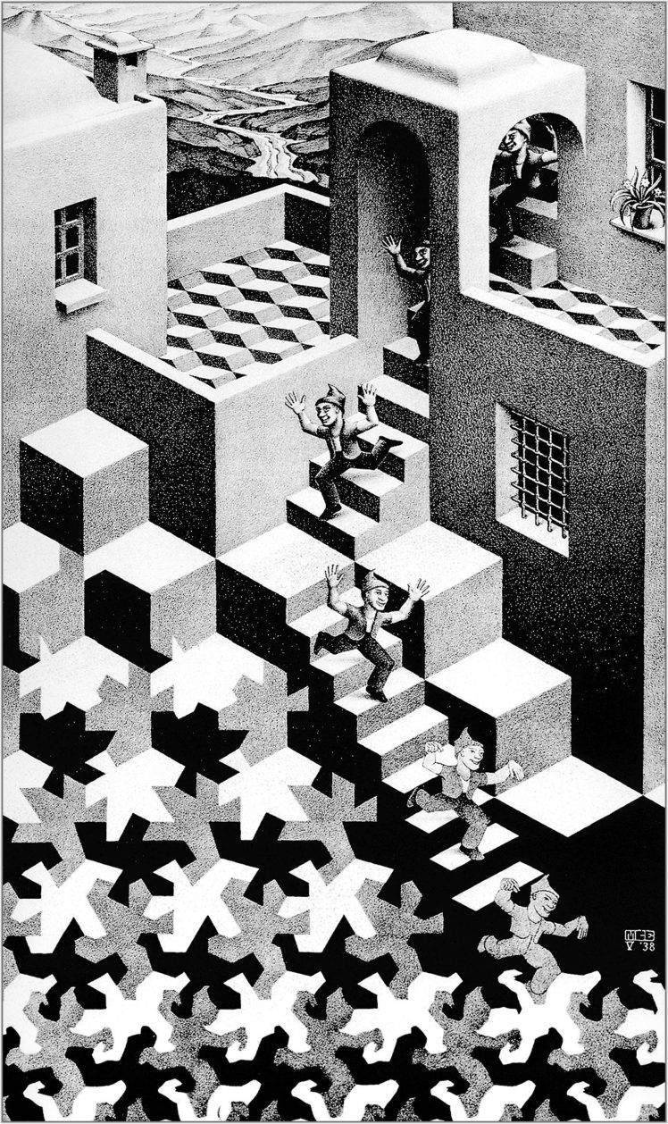 748x1258 M. C. Escher, Artwork, Optical illusion, Monochrome