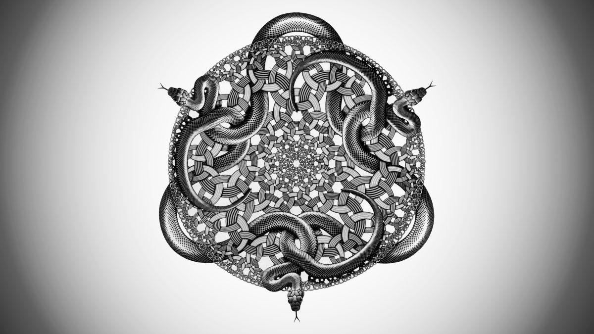 1200x675 General M. C. Escher snake abstract artwork monochrome