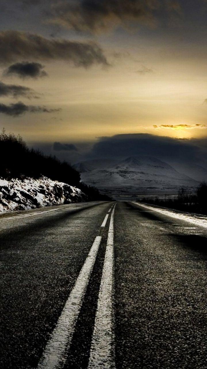 720x1280 Black Road & Winter Scenic Galaxy s3 wallpaper