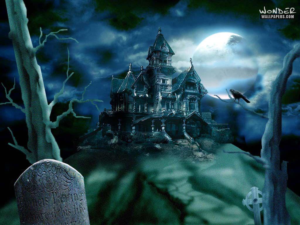 1024x768 Halloween Haunted House Wallpaper