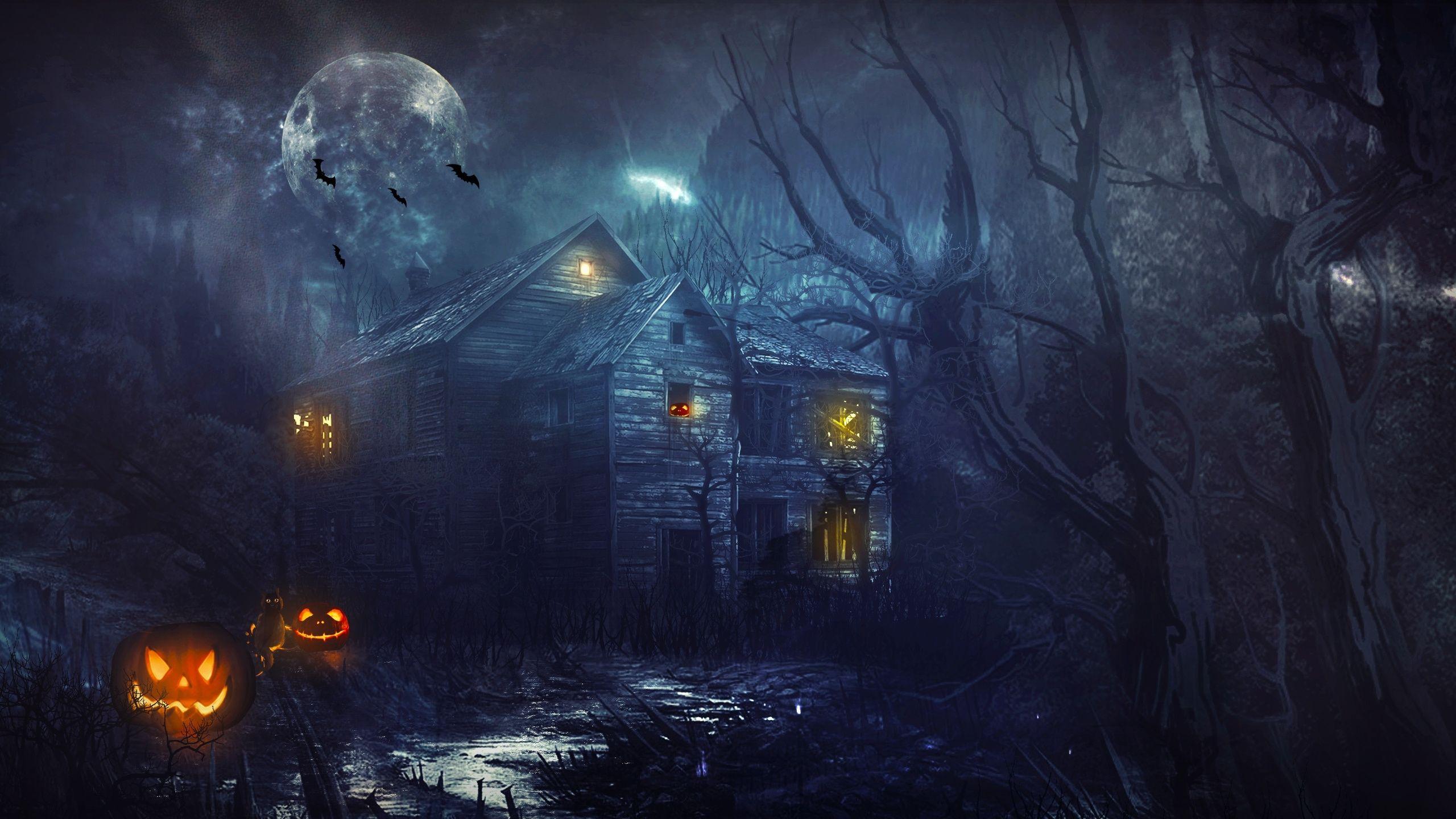 2560x1440 halloween haunted house wallpaper