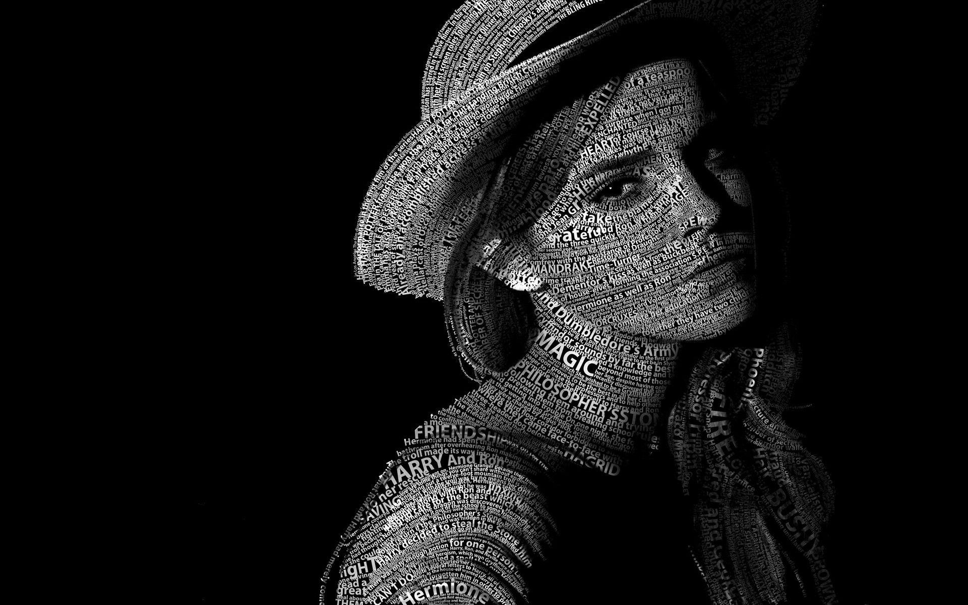 1920x1200 Hermione granger literature black background typographic portrait