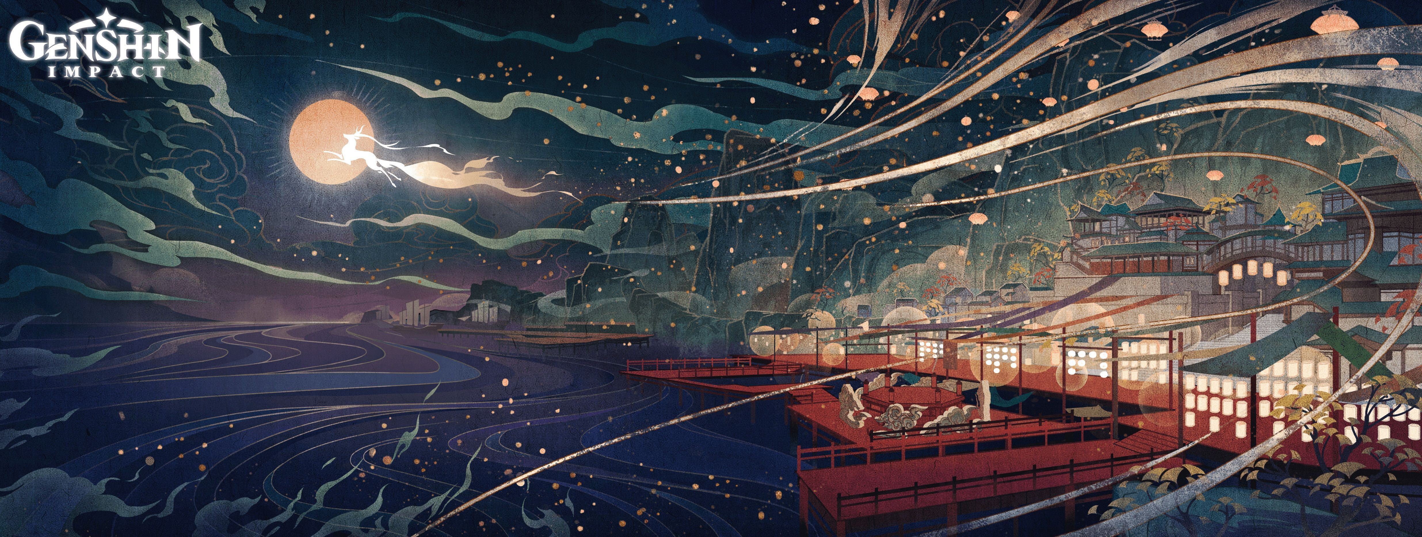 4942x1866 Genshin Impact Dual Monitor Wallpaper