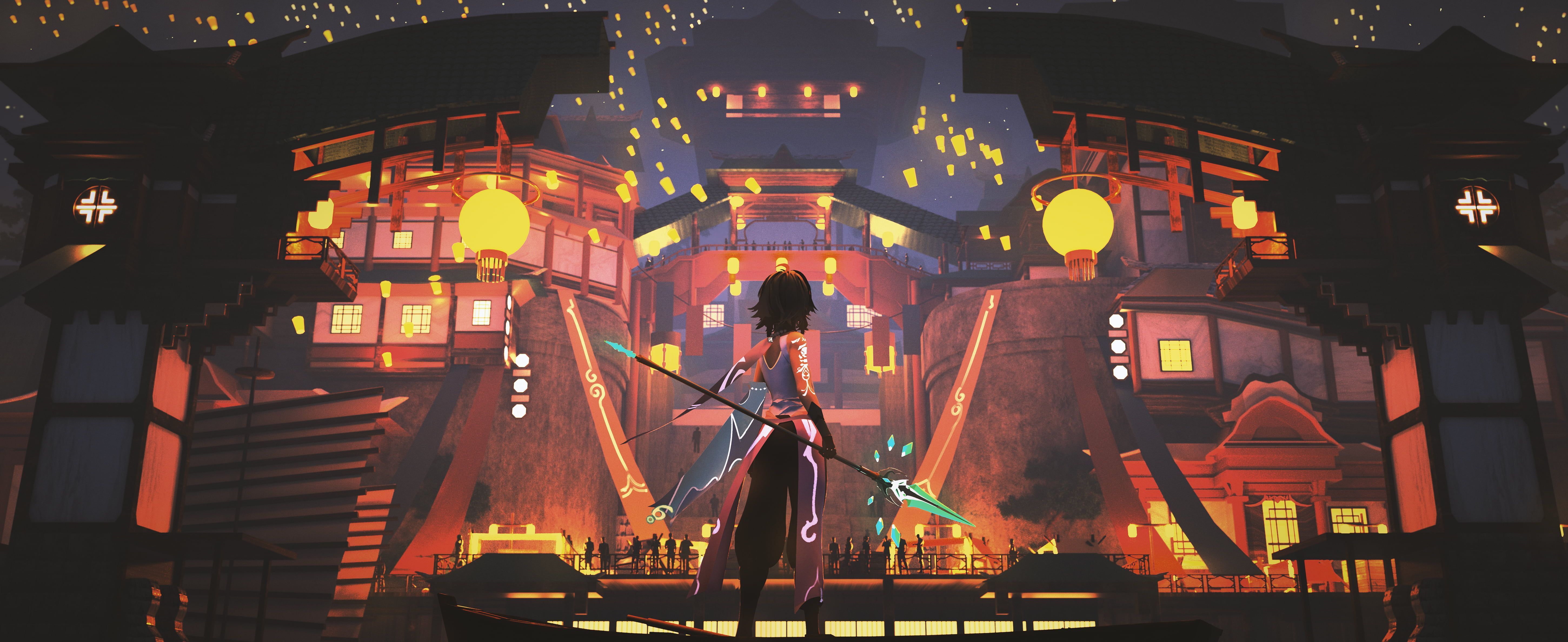 5800x2374 video games video game art digital art