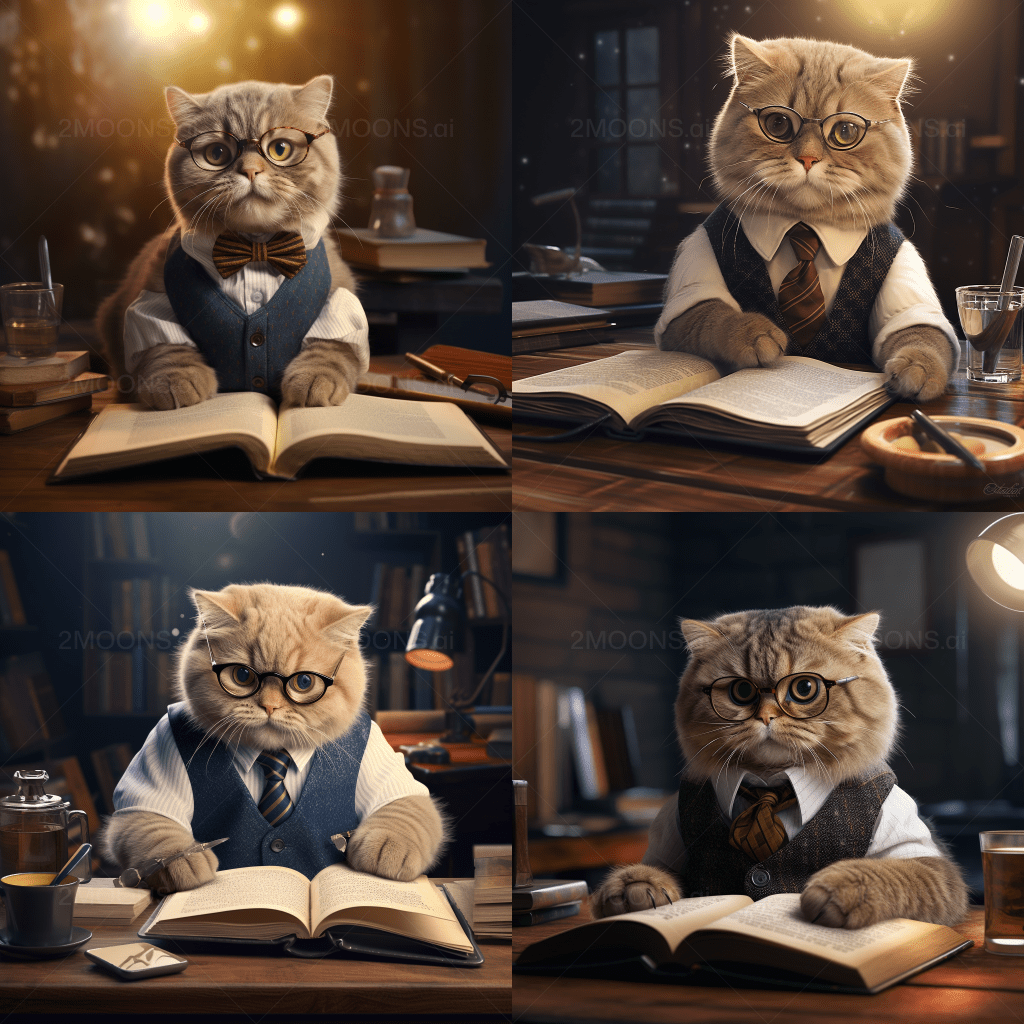 1024x1024 Scottish Fold Cat Reading Book