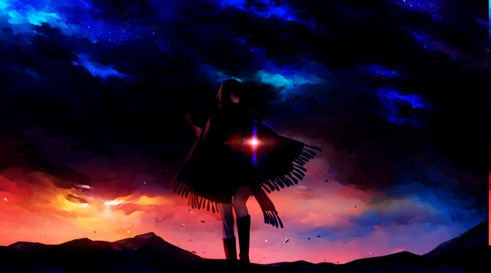 1600x891 Anime Dark Girl Background Wallpaper HD