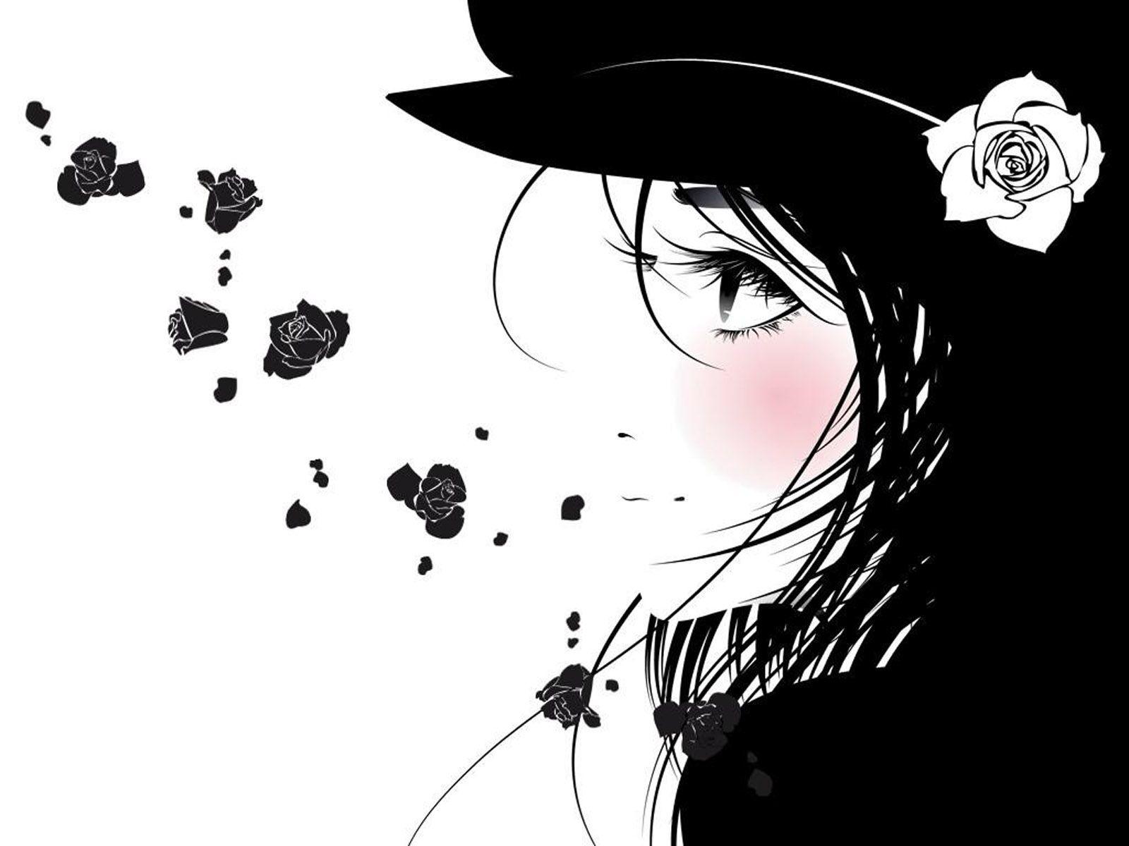 1600x1200 Anime Girl Black And White Hình nền & Nền miễn phí