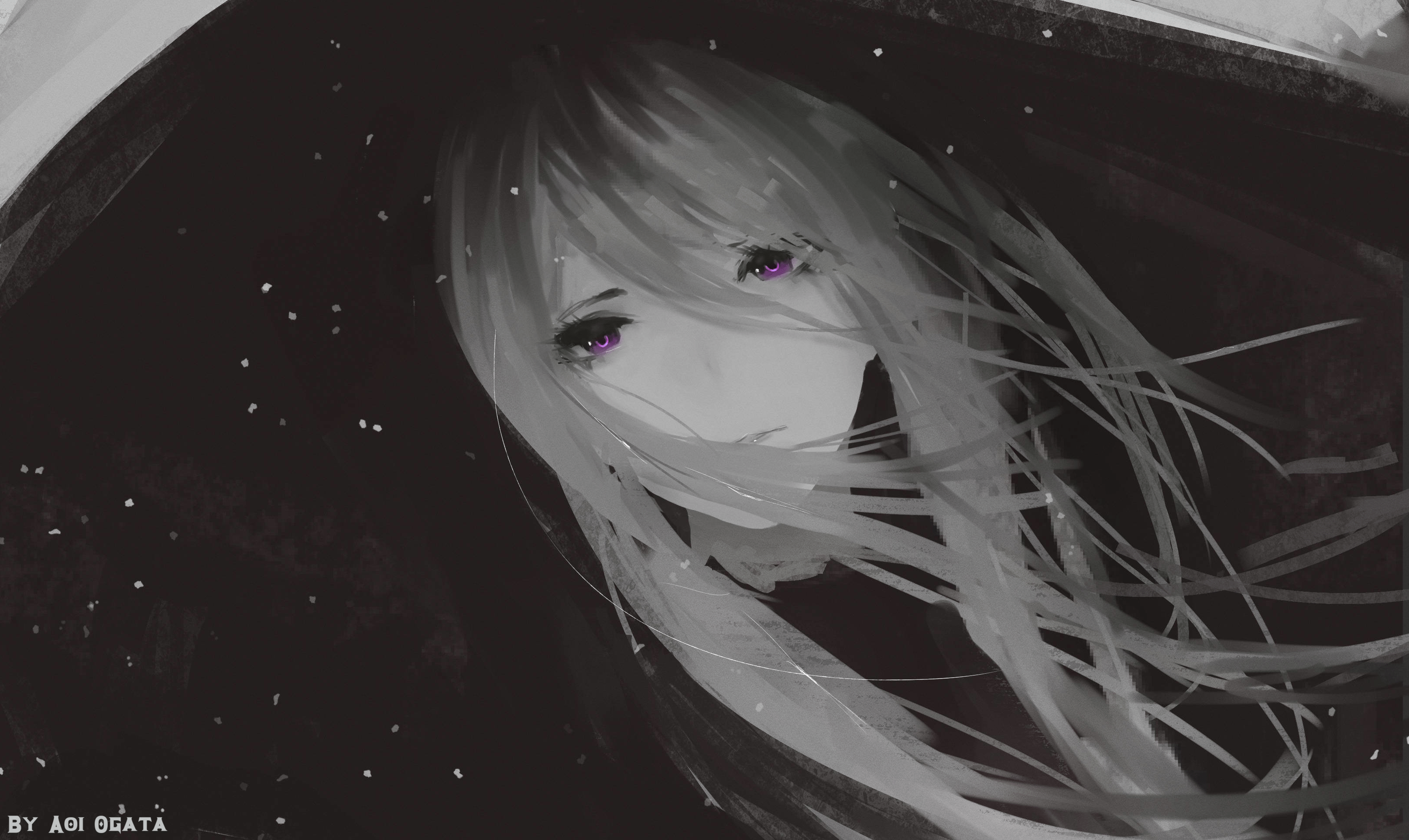 3229x1925 Tóc trắng, Anime, Nguyên bản (Anime), Mắt tím
