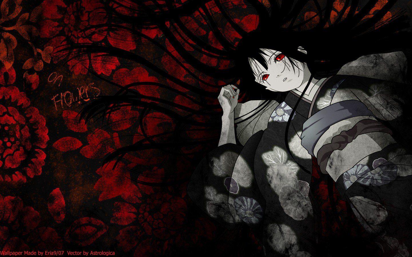 1440x900 anime girls jigoku shoujo flowers long hair dark