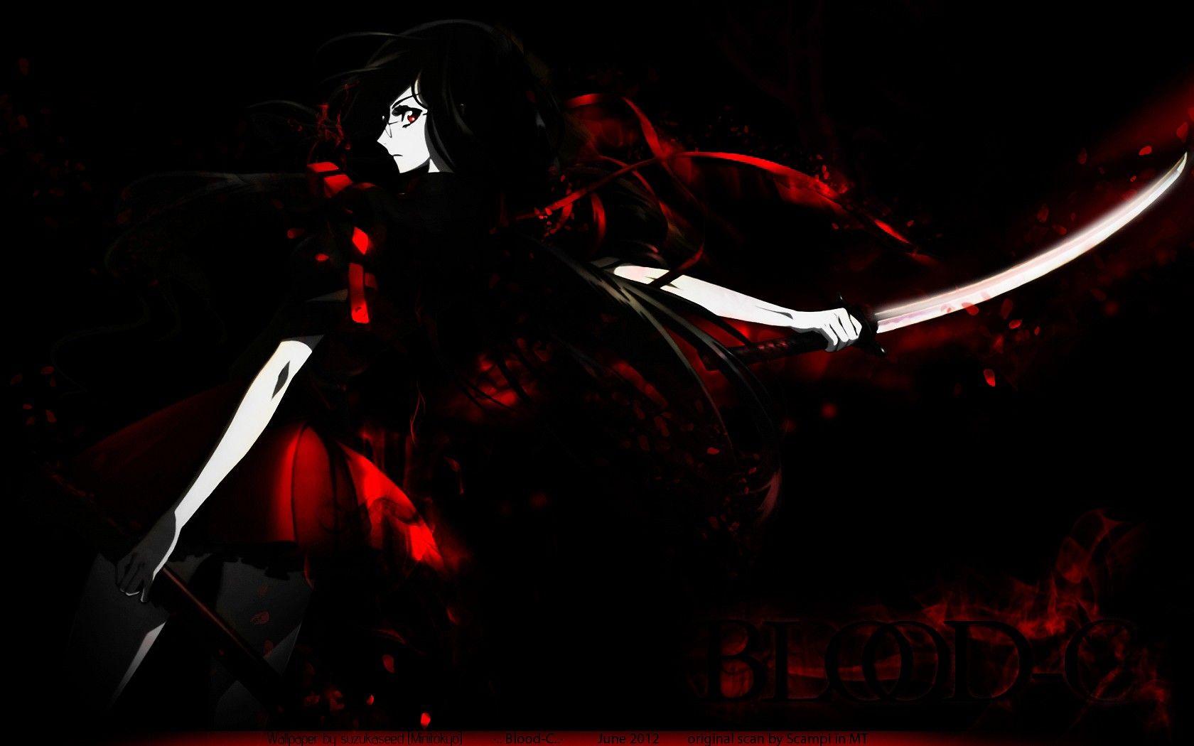1680x1050 Blood, Katana, Weapons, Red Eyes, Anime, Blood C, Anime