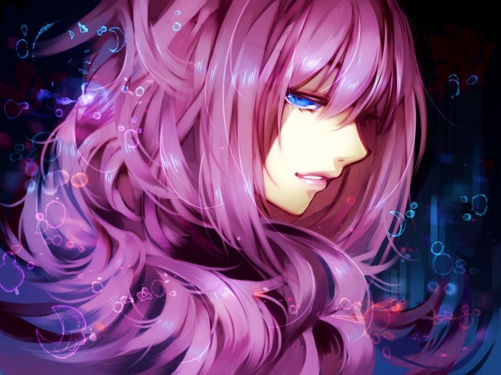 anime girl with dark purple hair