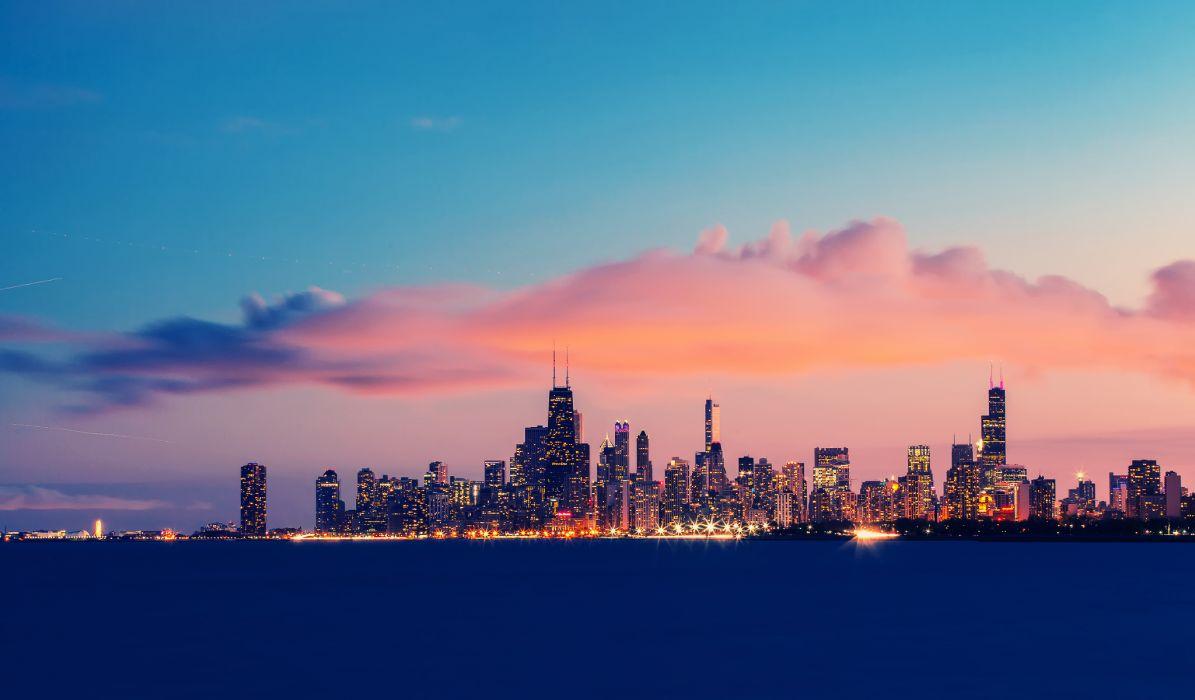 1195x700 USA Illinois Chicago Lake Michigan endurance evening sunset