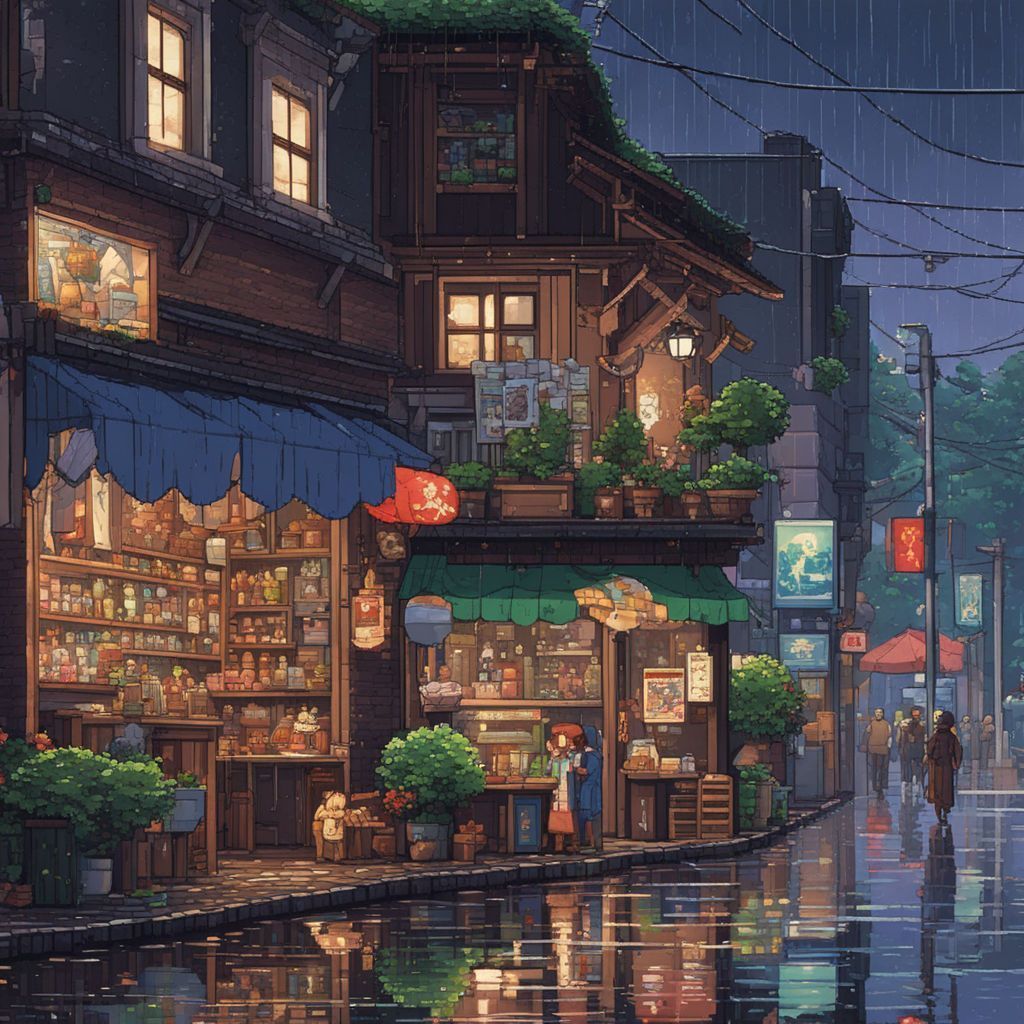 1024x1024 pixel art of a Japanese town in