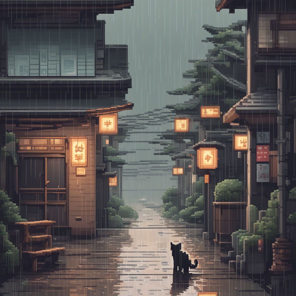 1024x1024 pixel art of a Japanese town in