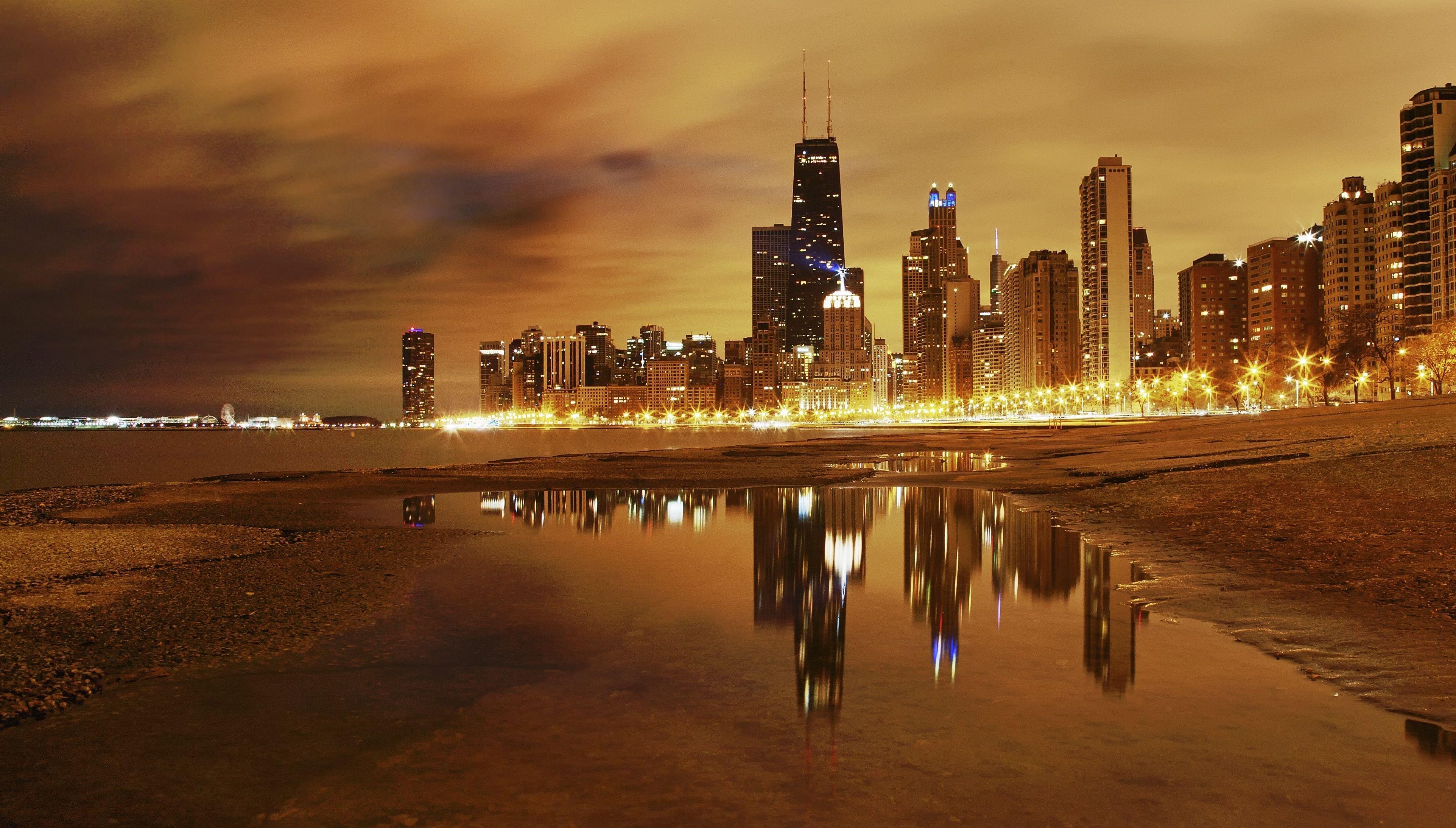 3847x2188 Download wallpaper 3847x2188 city, chicago, night, lights