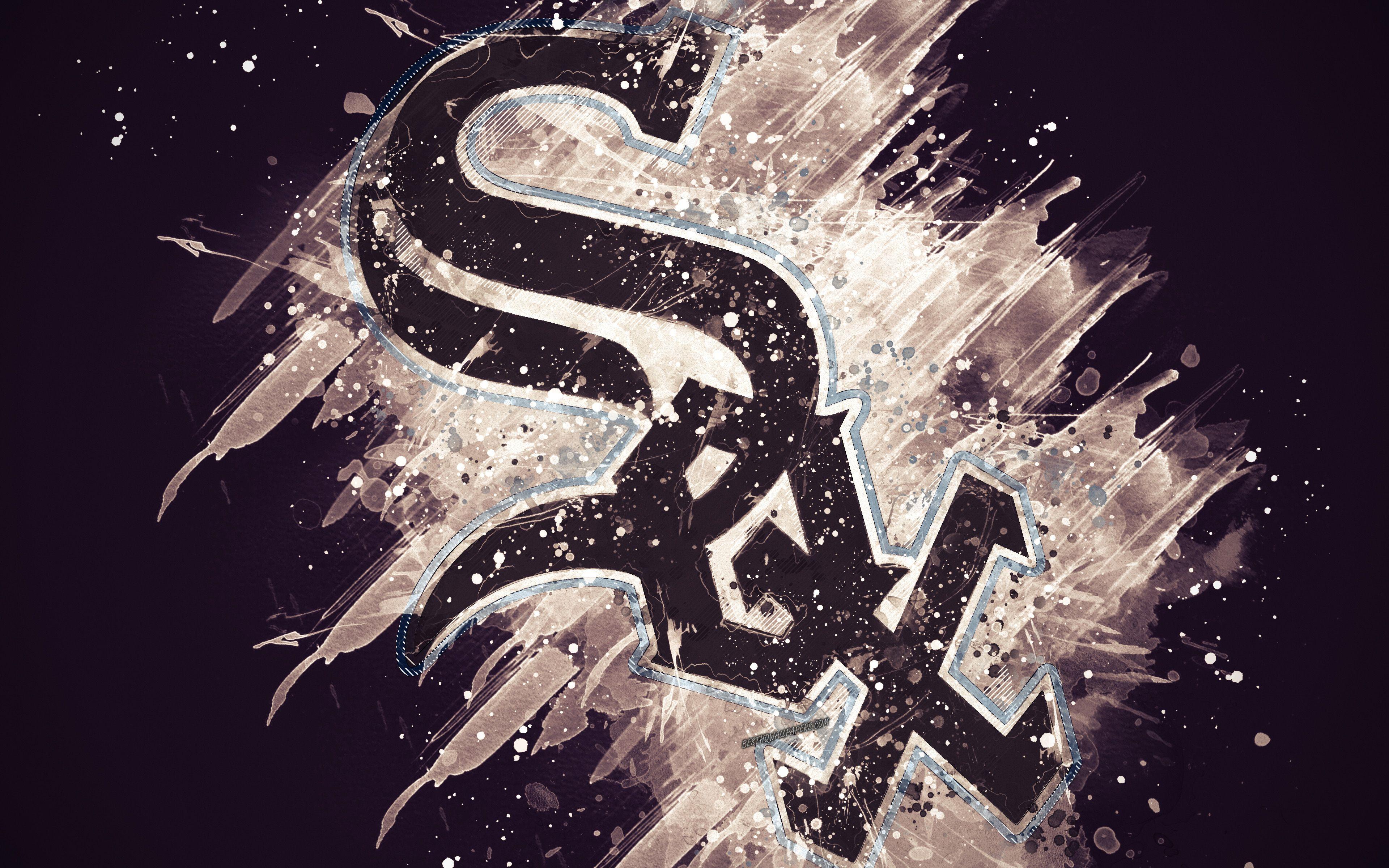 3840x2400 Download wallpaper Chicago White Sox, 4k, grunge art, logo, american baseball club, MLB, black background, emblem, Chicago, Illinois, USA, Major League Baseball, American League, creative art for desktop with resolution 3840x2400. High