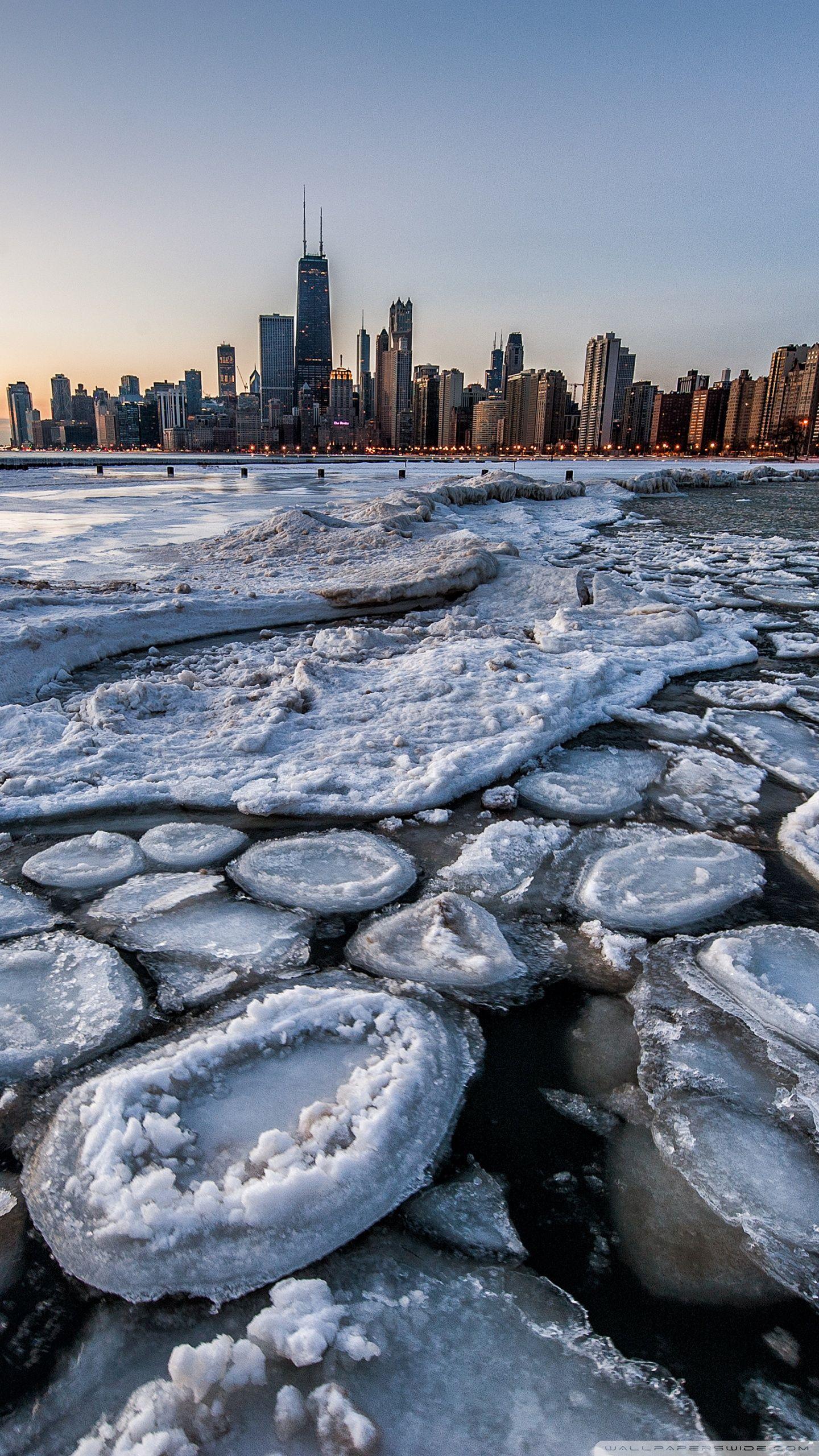 1440x2560 Frozen Chicago Skyline Ultra HD Desktop Background Wallpaper