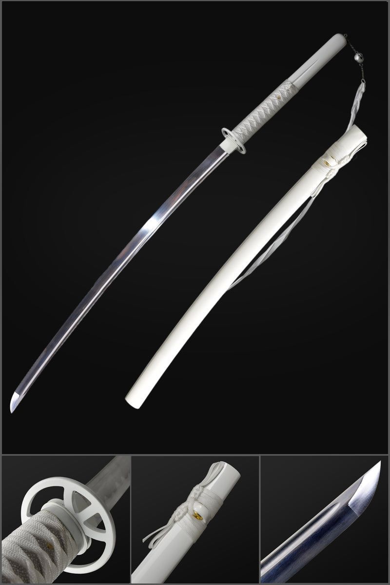 800x1200 Hand Forged Anime Bleach Rukia's Katana Sword Sode no Shirayuki Folded Steel Blade White Zanpakuto