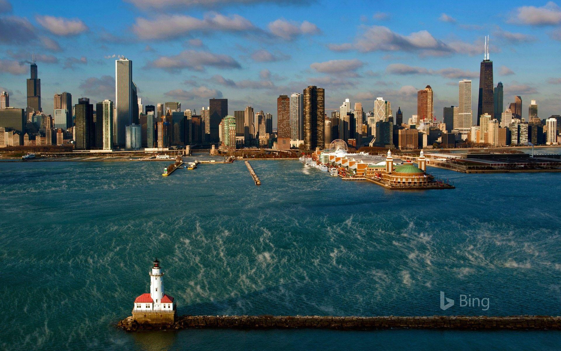 1920x1200 Chicago Harbor Light On Lake Michigan © Tim Klein Gallery