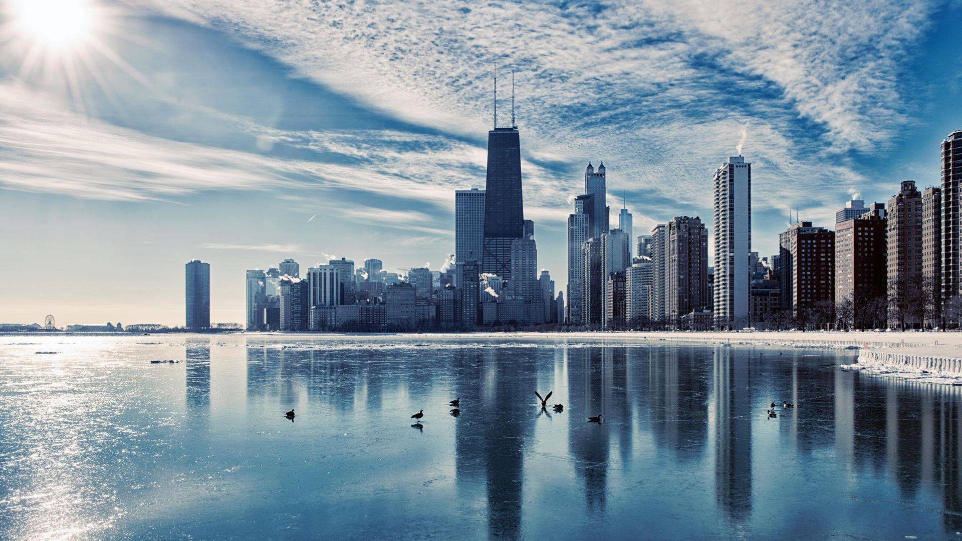 1920x1080 Wallpaper Chicago, Illinois, city landscape, river