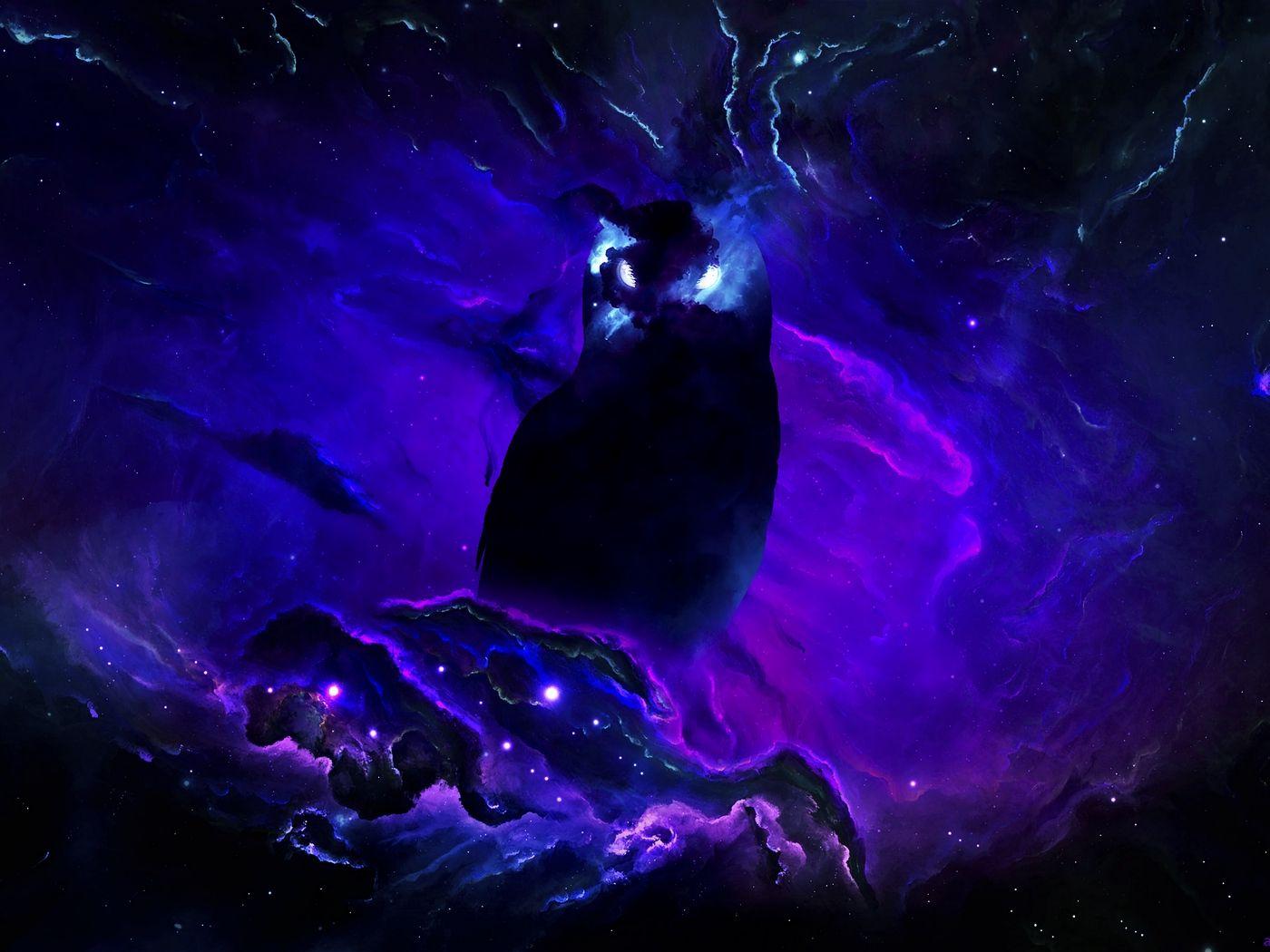 1400x1050 Download wallpaper 1400x1050 owl, silhouette, galaxy, stars