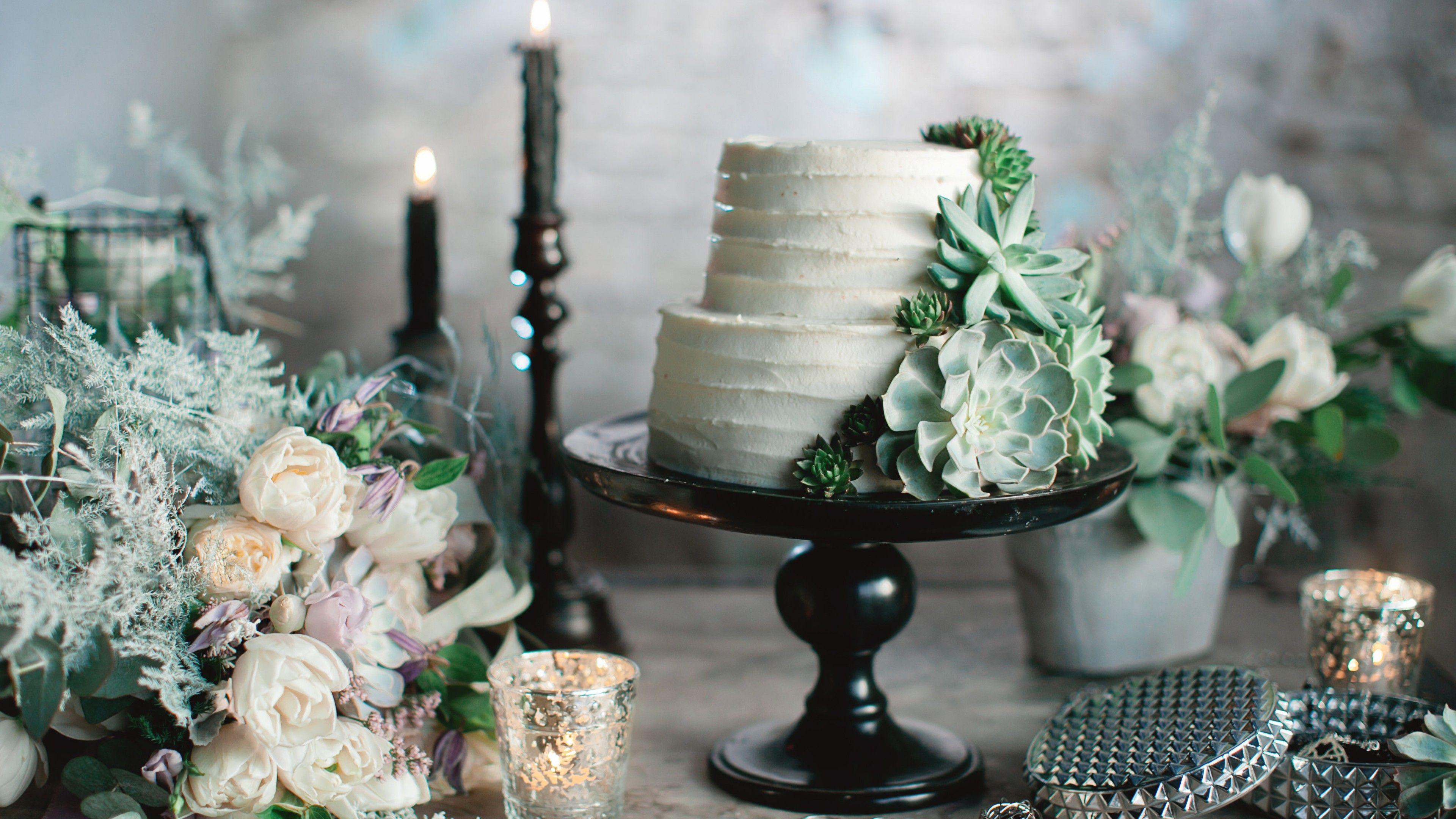 3840x2160 Wallpaper wedding cake, flowers, 4k, Food