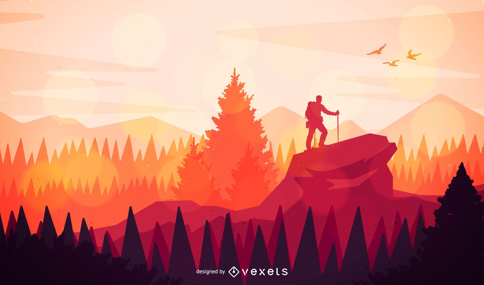 1700x1000 Flat Hiking Landscape Illustration