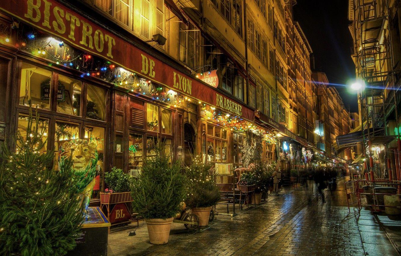 1332x850 Wallpaper night, people, street, France, Lyon image