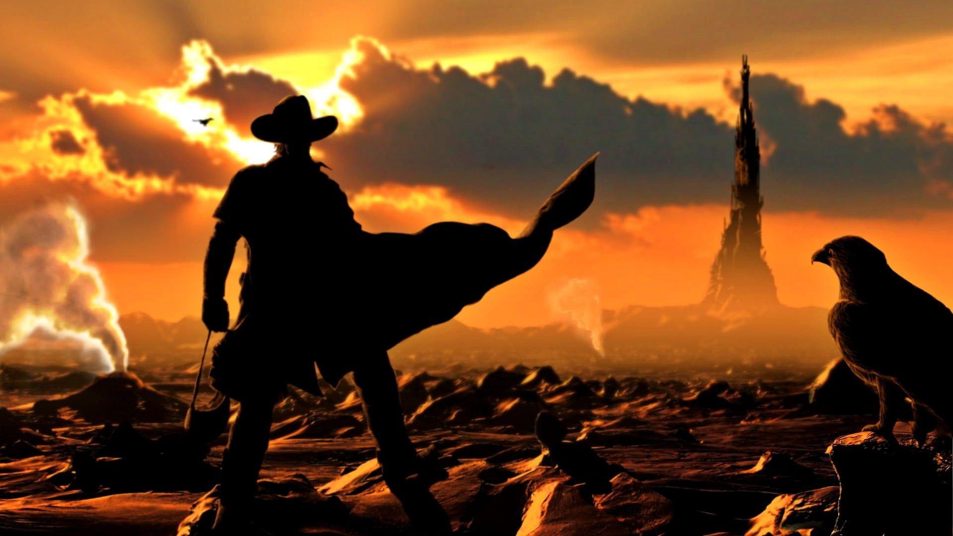 1920x1080 Cowboy with crow and rock tower digital wallpaper, The Dark