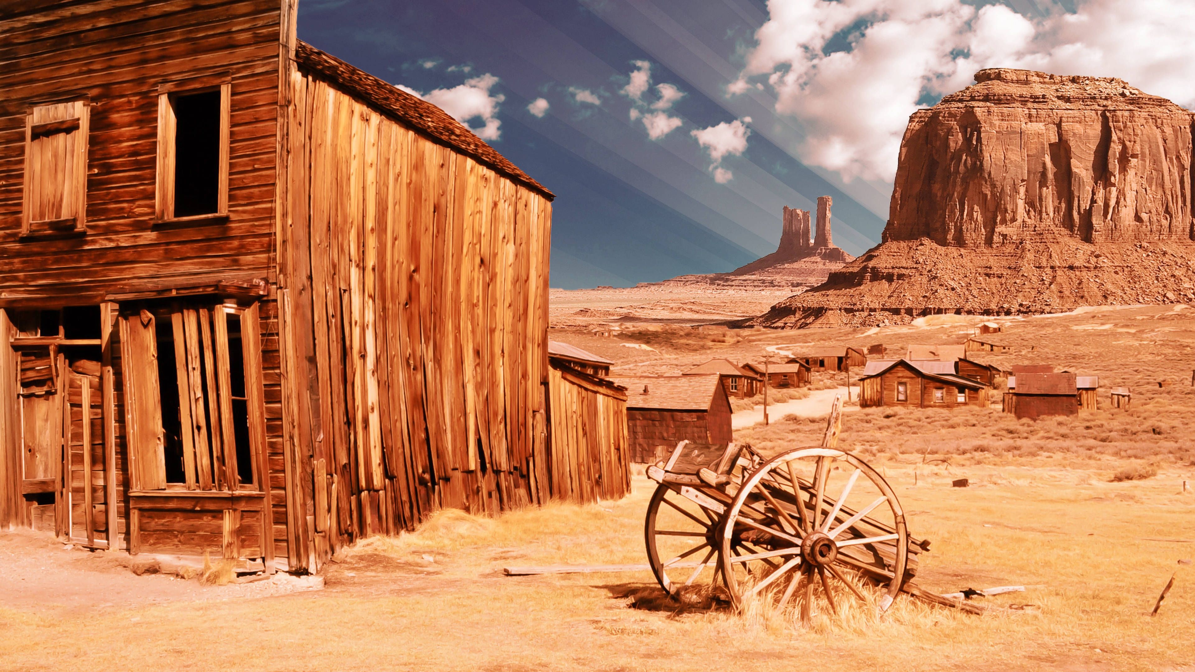 3840x2160 Western Aesthetic Ghost Town Wallpaper