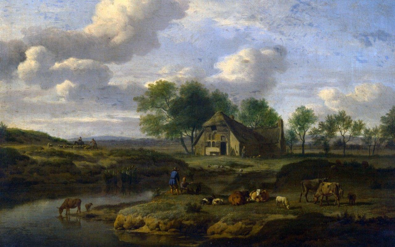 1280x800 Trees Farm People Animals Pond Wallpaper And Stock