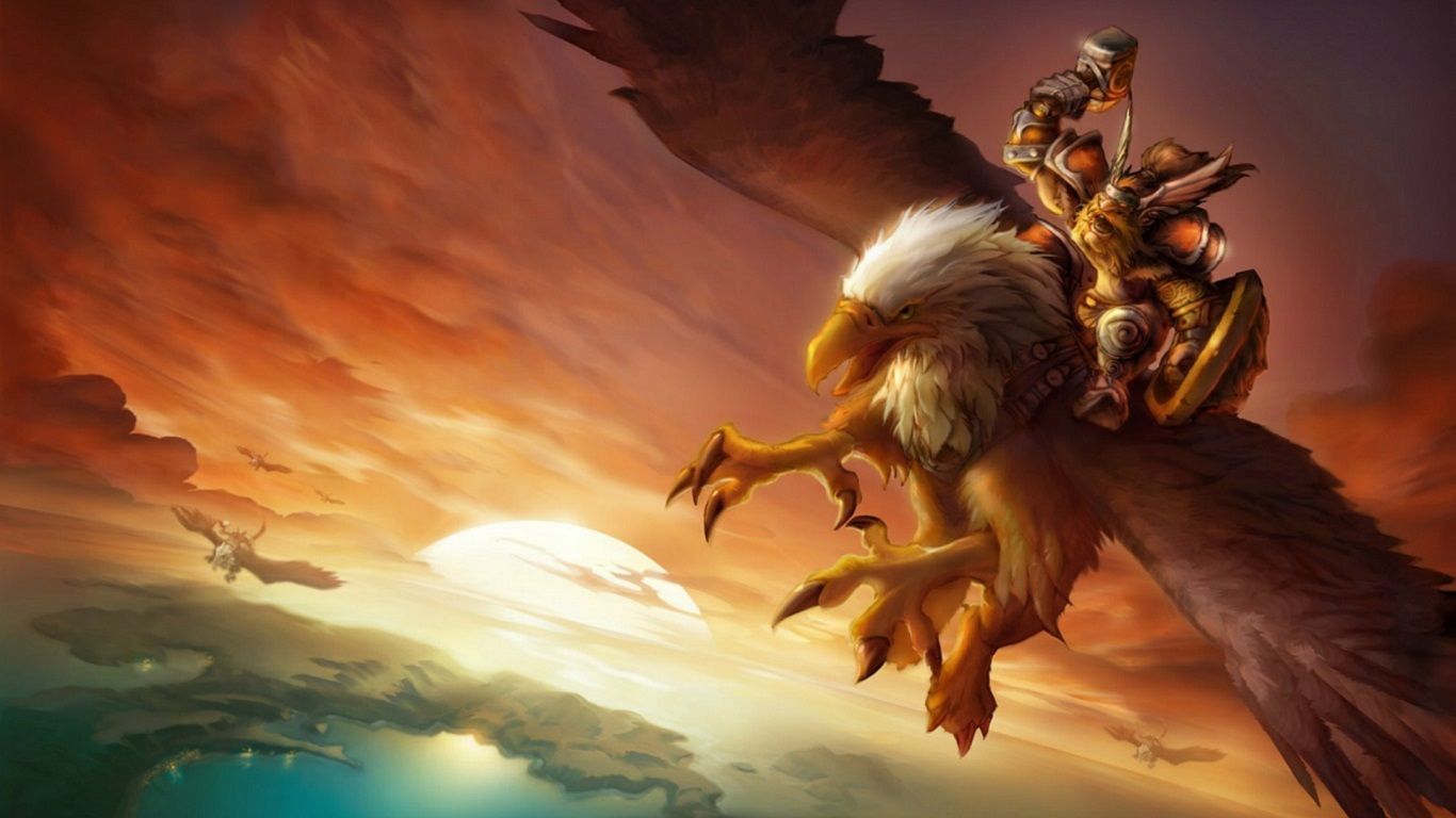 1366x768 flying world of warcraft dwarfs wow gryphon dwarf deskx1200 HD wallpaper 707373