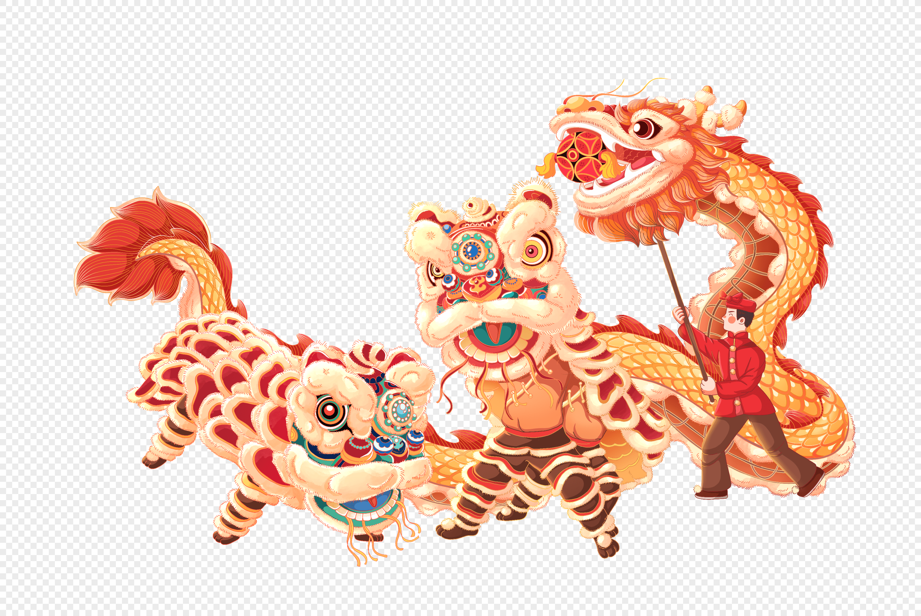 3020x2020 Lion Dance PNG Image With Transparent