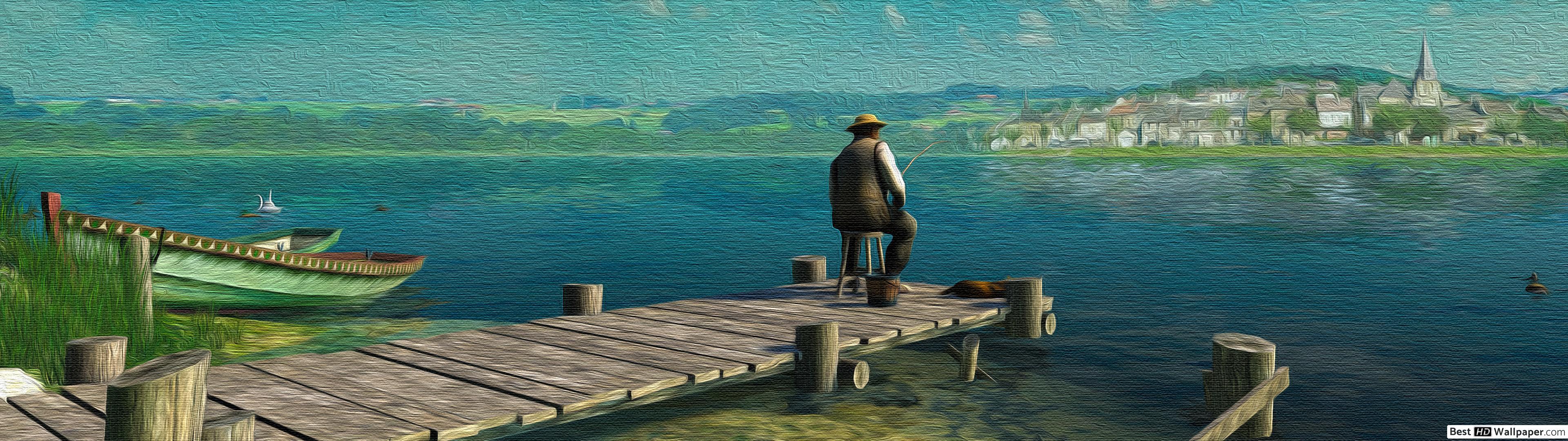 3840x1080 Gone Fishing HD wallpaper download