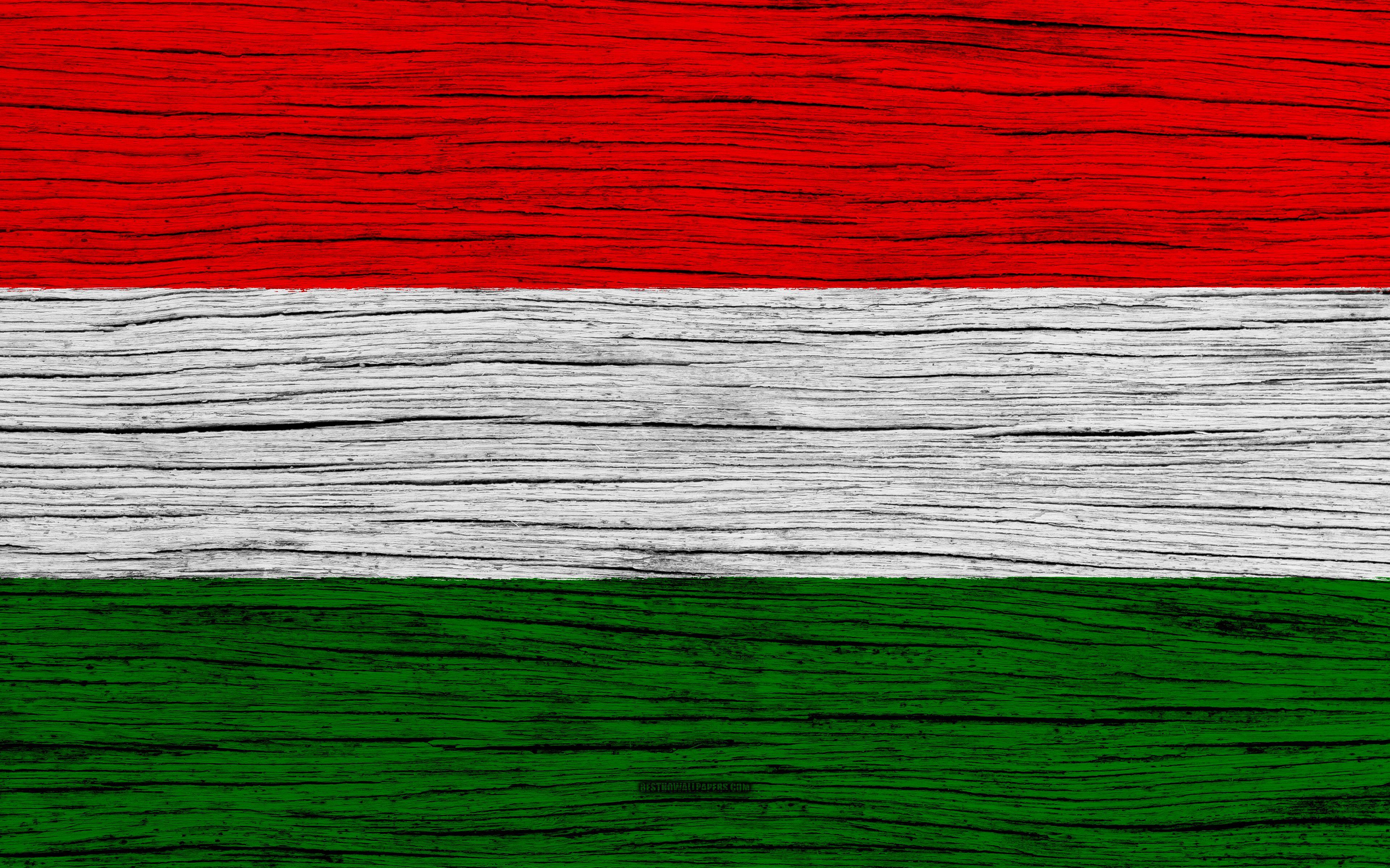 3840x2400 Download wallpaper Flag of Hungary, 4k, Europe, wooden