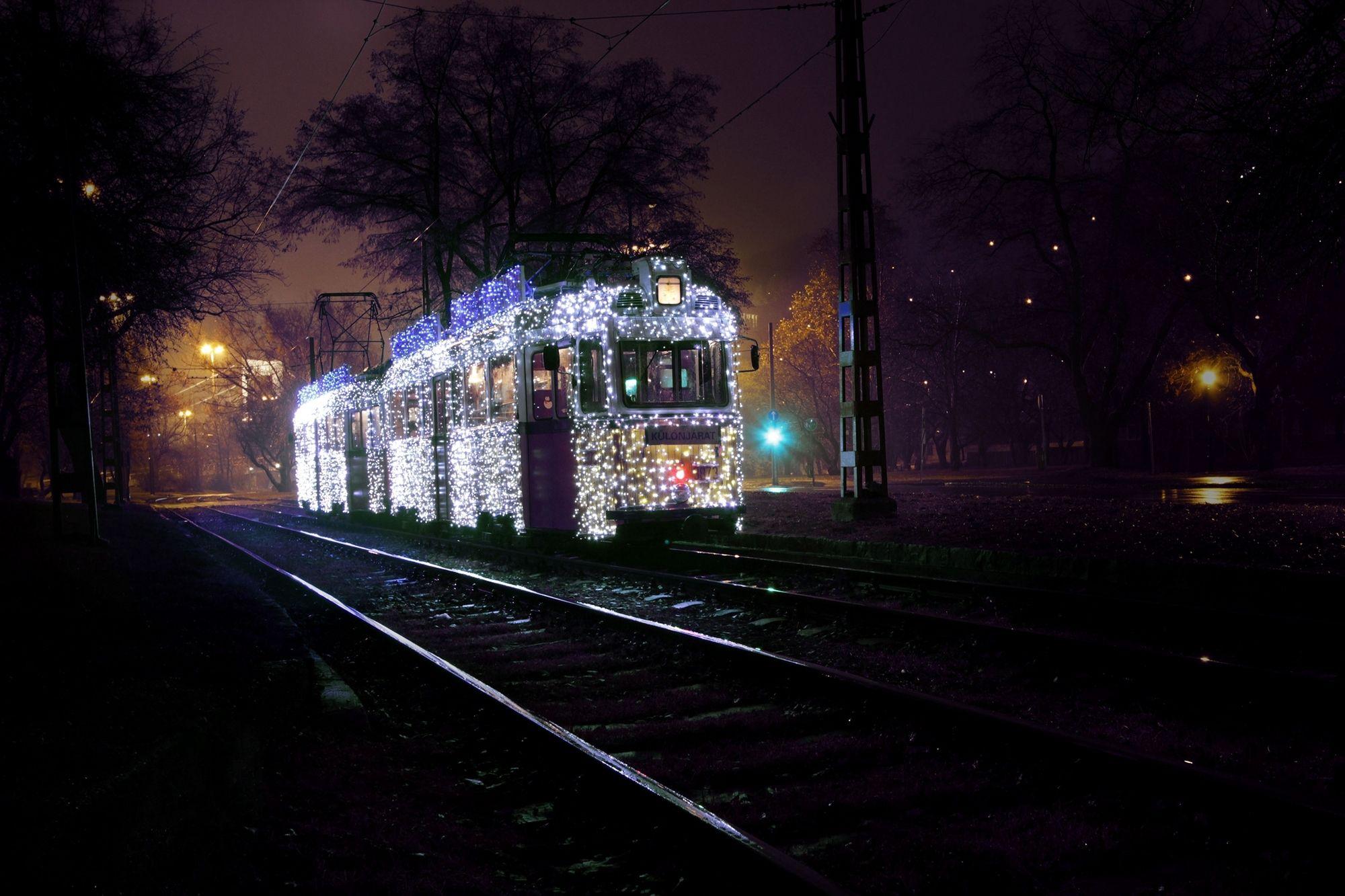 2000x1333 Train Covered with Holiday Lights, Budapest, Hungary