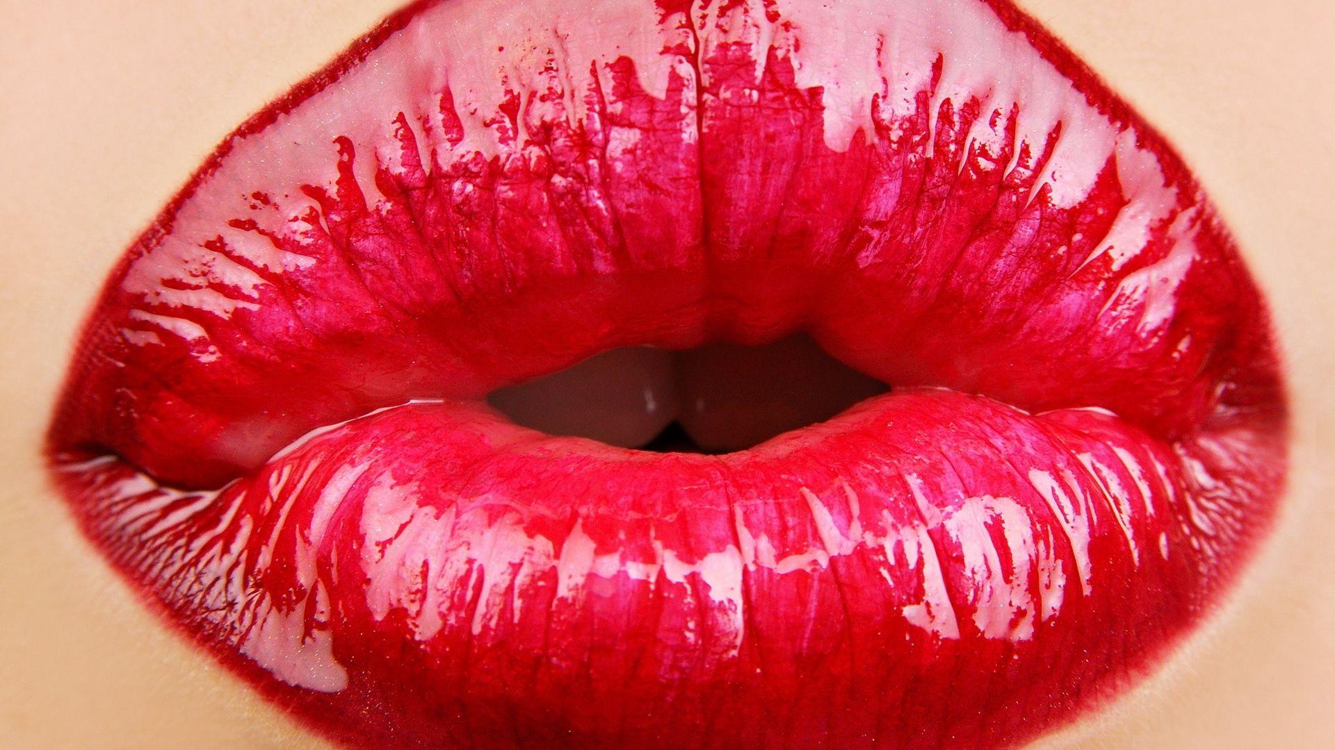 1920x1080 Download wallpaper 1920x1080 lips, girl, lipstick, kiss full