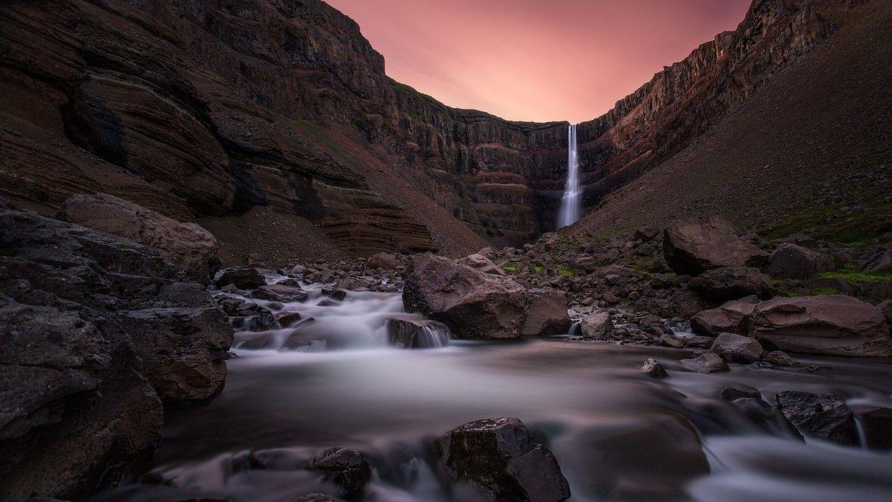 1280x720 Wallpaper Hengifoss Waterfall, Iceland, Waterfalls, HD