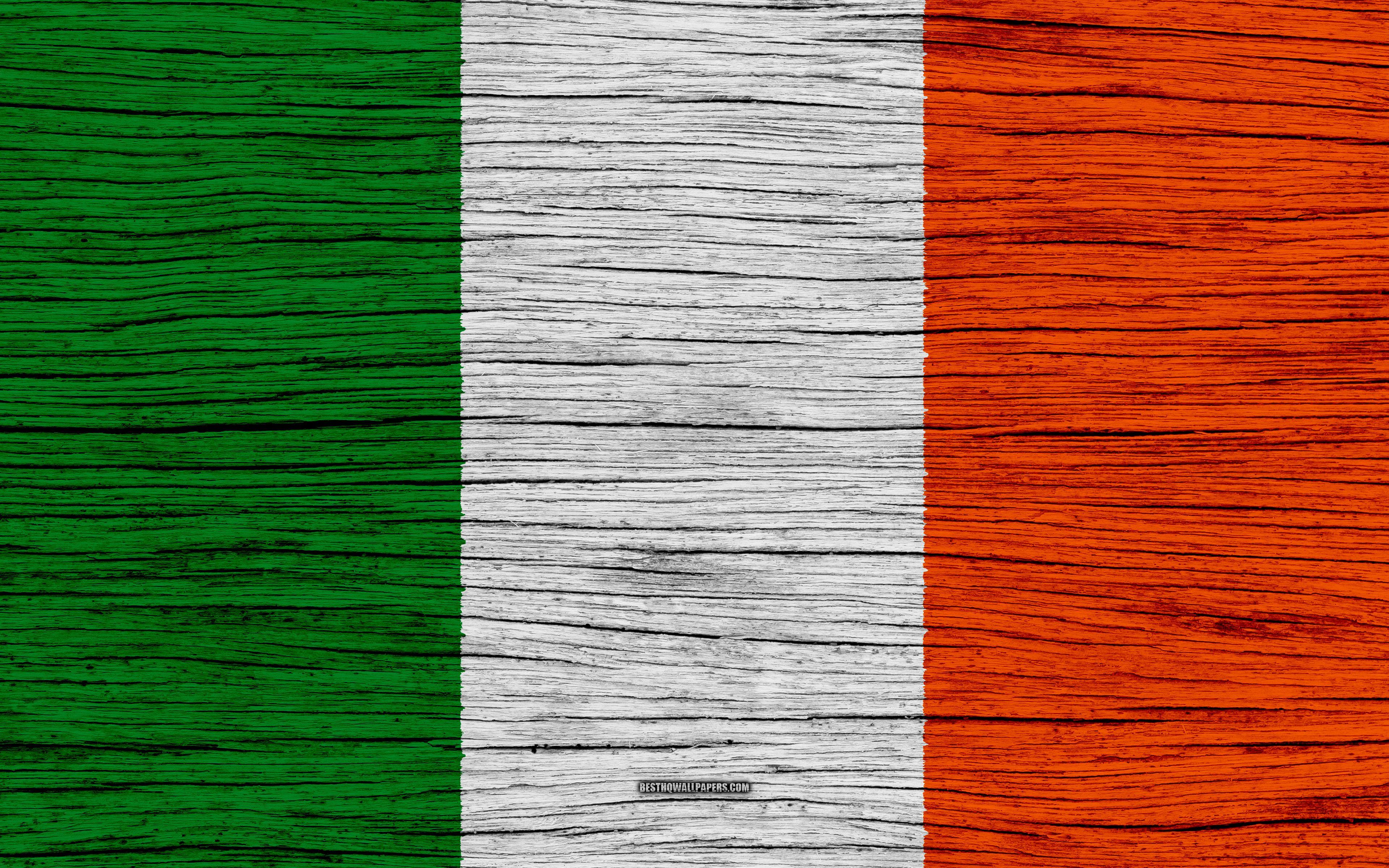 3840x2400 Download wallpaper Flag of Ireland, 4k, Europe, wooden