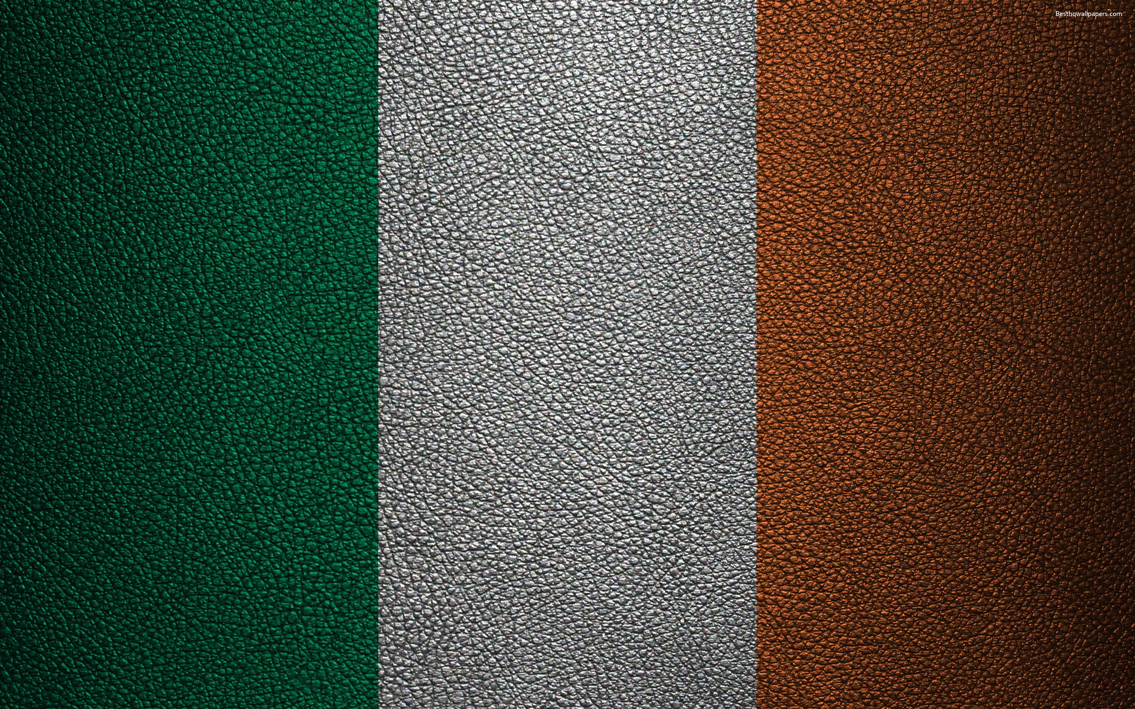 3840x2400 Download wallpaper Flag of Ireland, 4k, leather texture