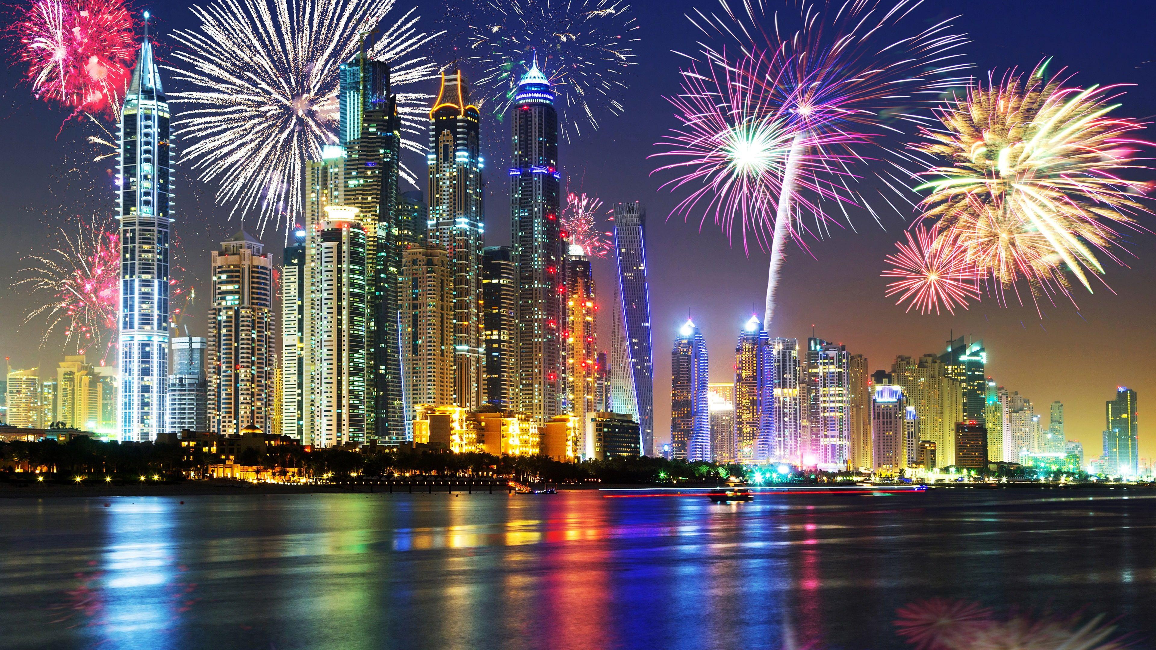 3840x2160 HD wallpaper: Dubai City At Night Christmas Holidays