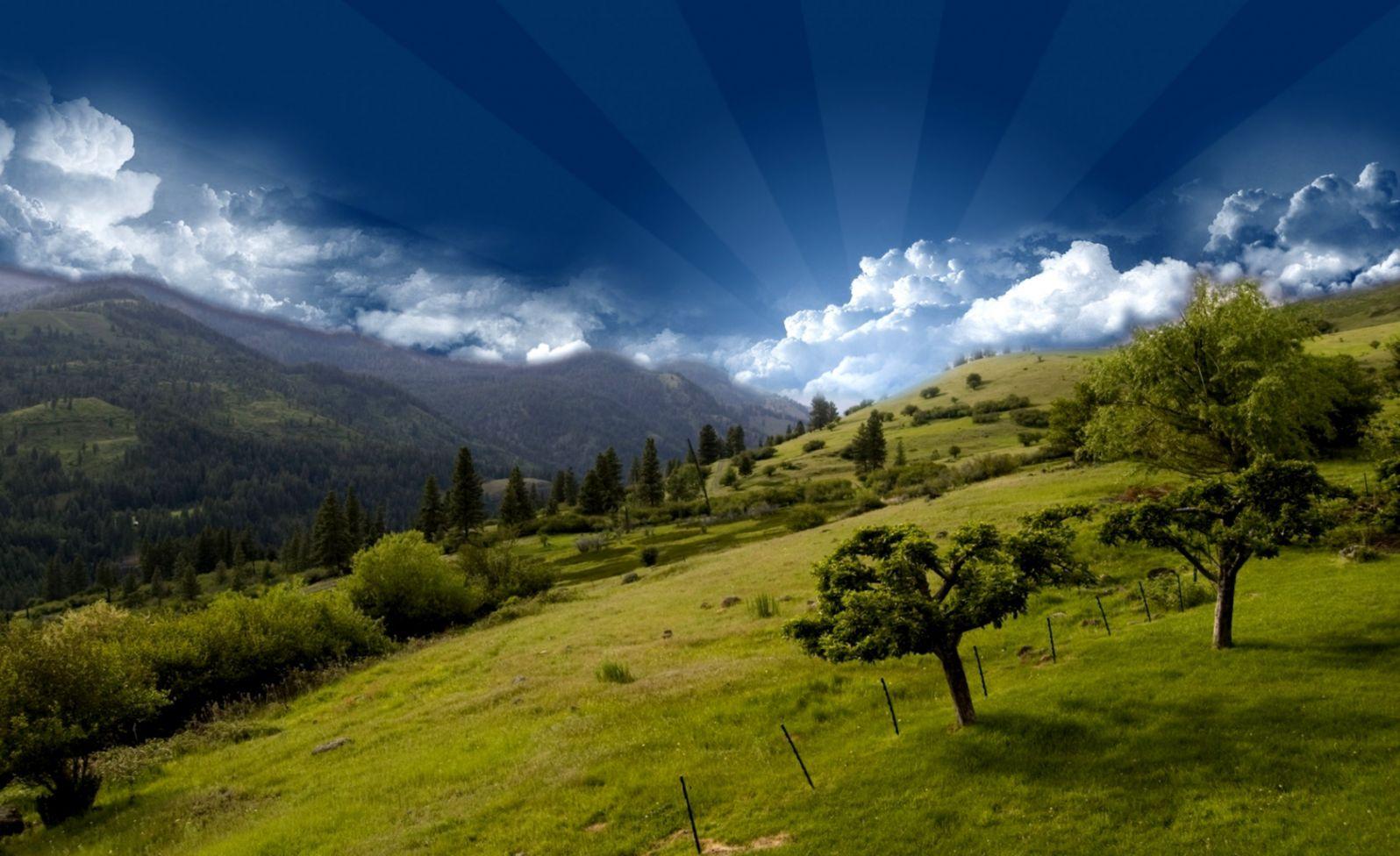 1596x976 Mountain Hill Sky Wallpaper HD